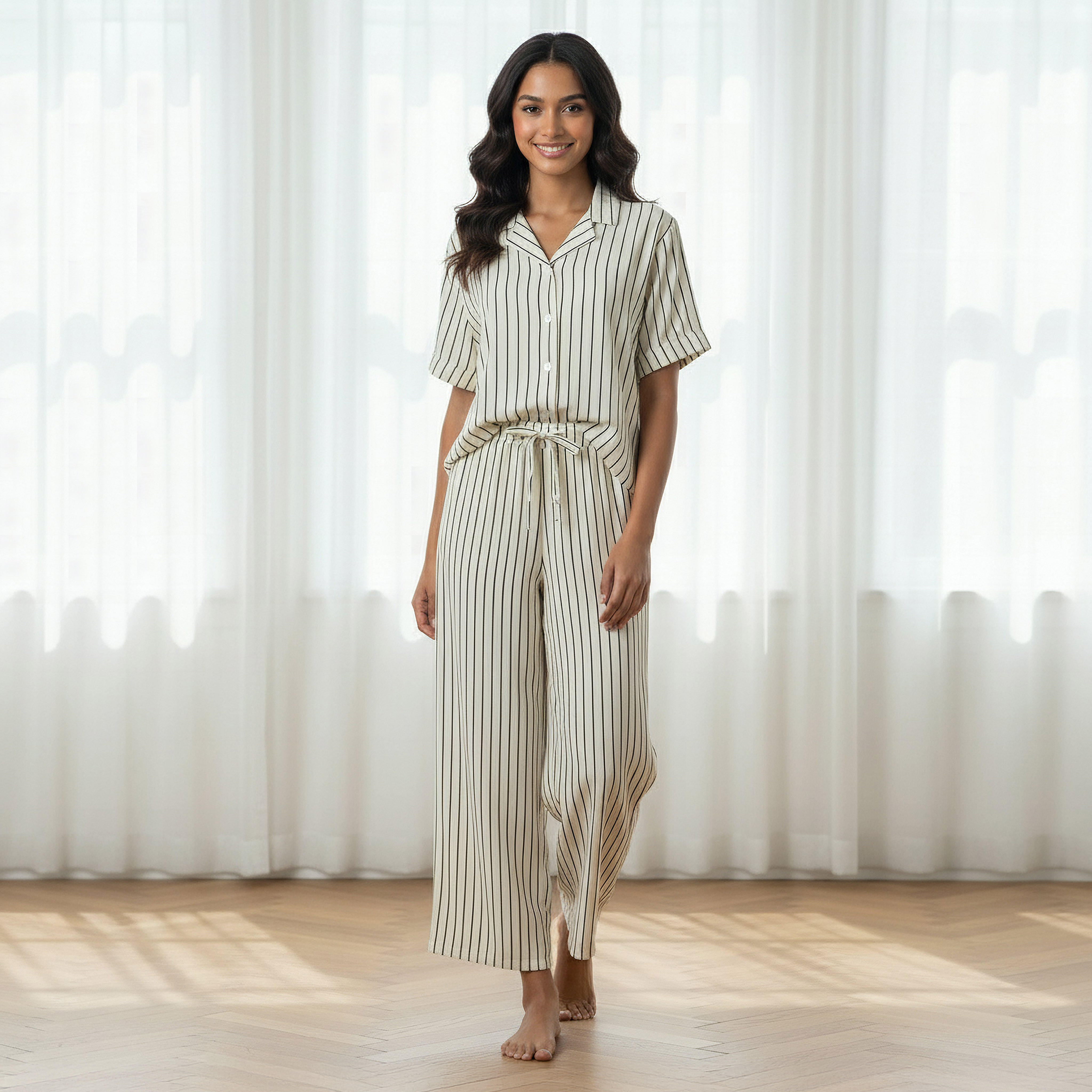 Aadaraya Pyjama Set Button-Down Shirt & Trousers-women-clothing-nightwear-pyjamas-longsets-image-1