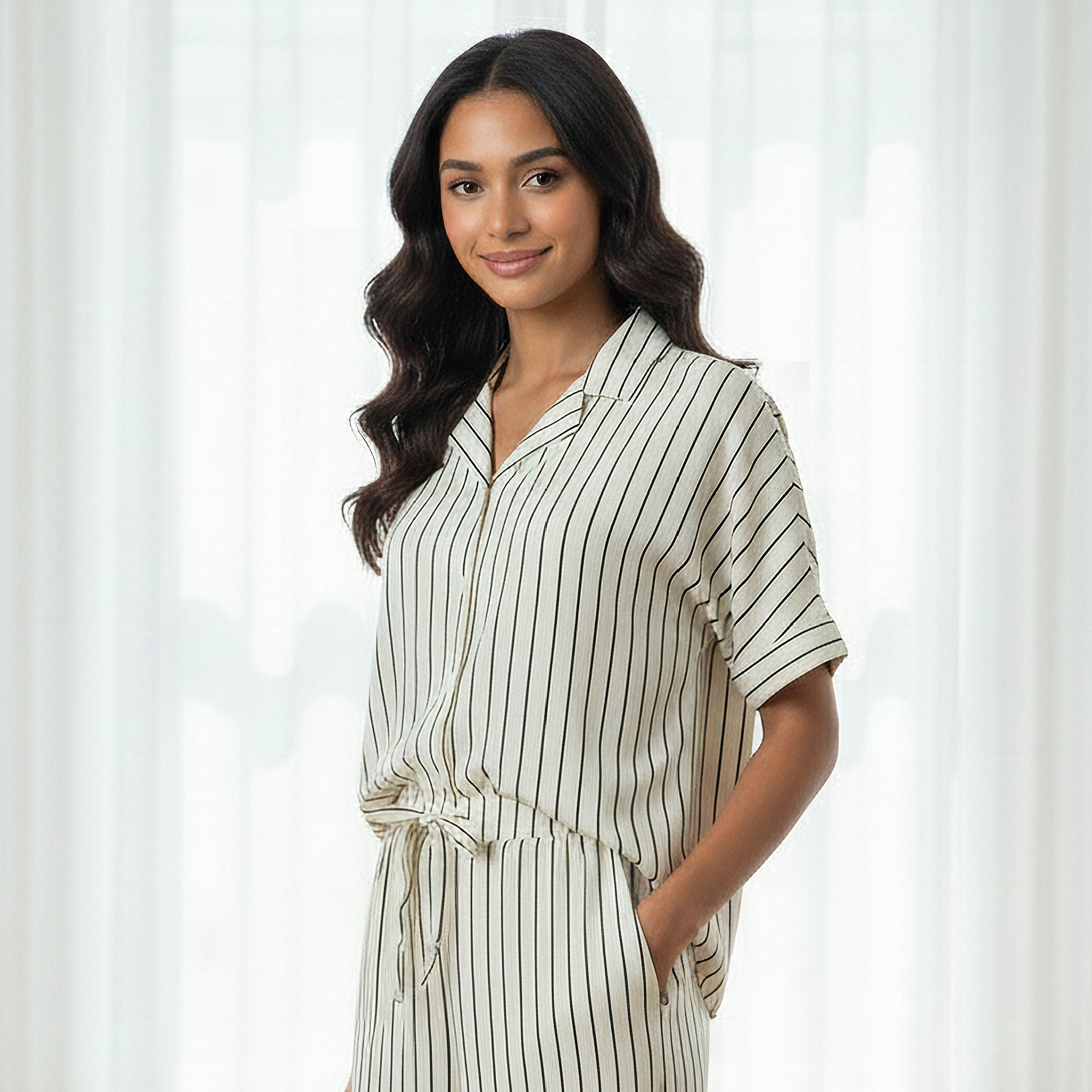 طقم قميص بأزرار وبنطلون بيجاما من آدارايا-women-clothing-nightwear-pyjamas-longsets-image-2