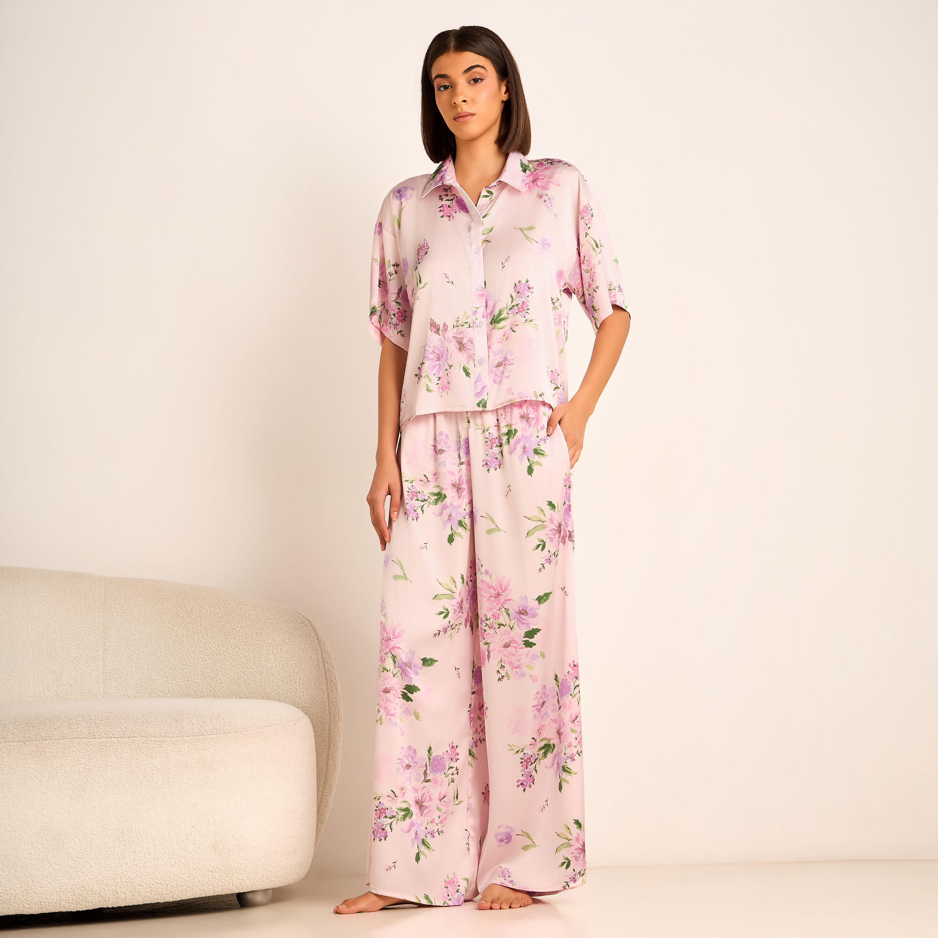 Aadaraya Pyjama Set Button-Down Shirt & Trousers-women-clothing-nightwear-pyjamas-longsets-image-1