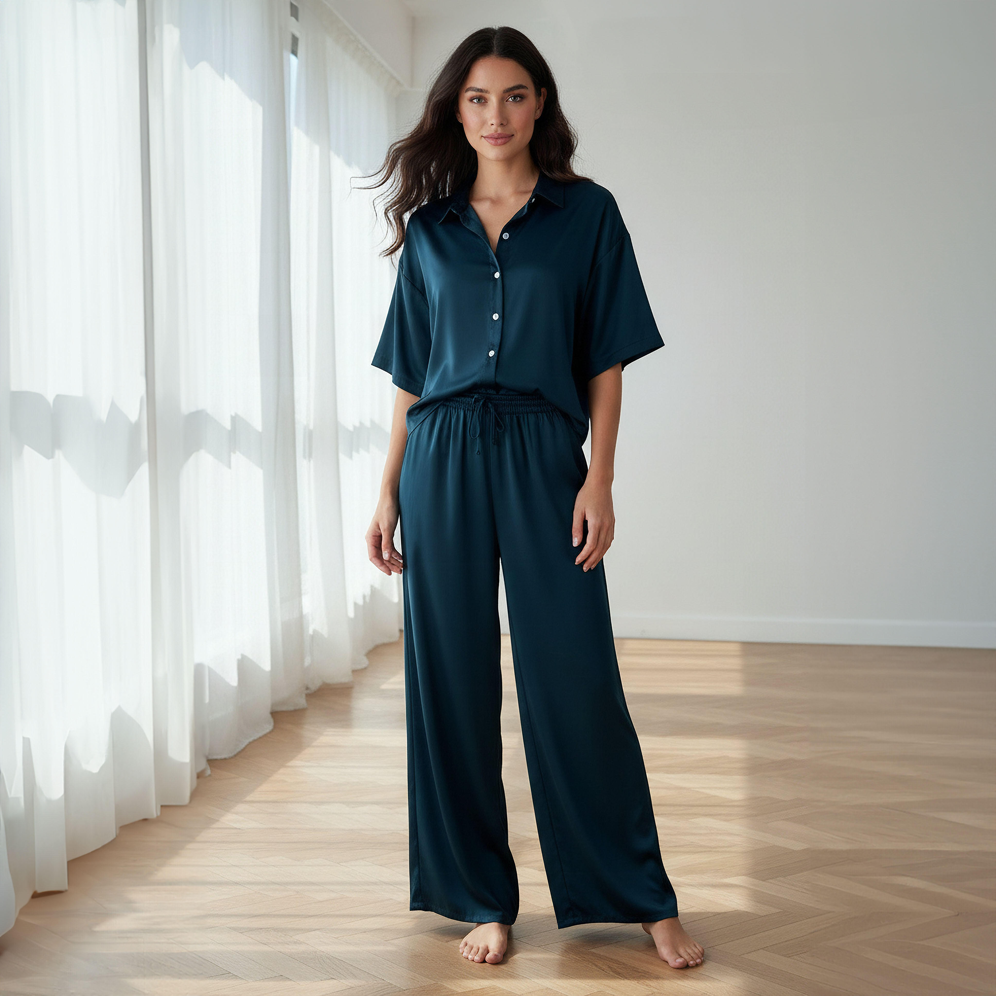 Aadaraya Pyjama Set Button-Down Shirt & Trousers-women-clothing-nightwear-pyjamas-longsets-image-1
