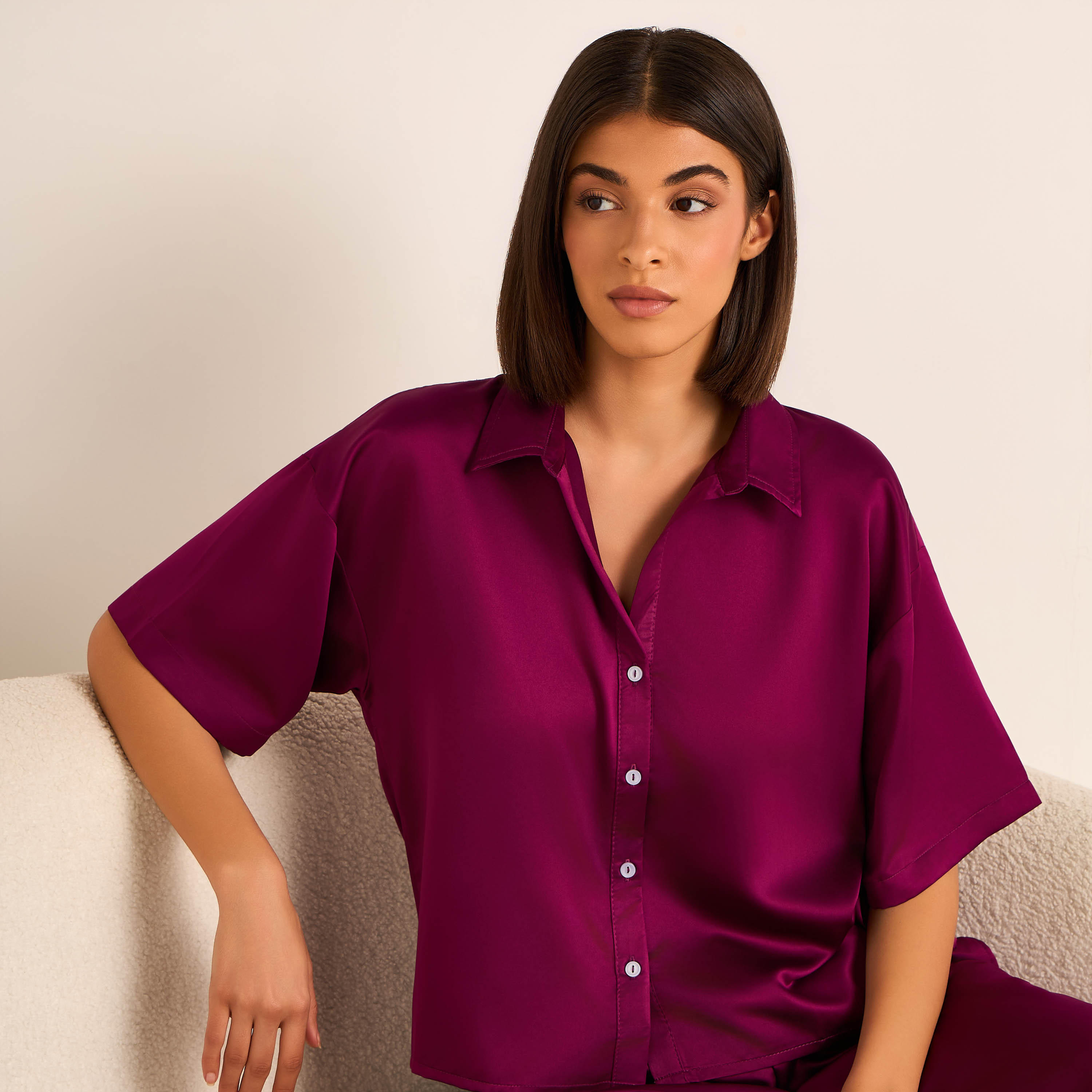 طقم بيجاما بنطلون وقميص بأزرار من أدارايا-women-clothing-nightwear-pyjamas-longsets-image-1