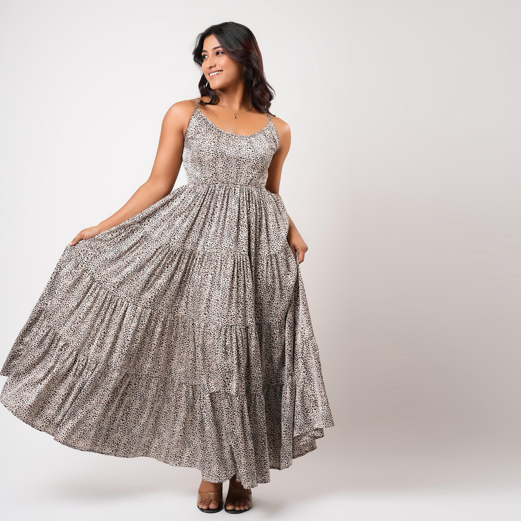 Aadaraya Sleeveless Tiered Maxi Night Gown with Animal Print-women-clothing-nightwear-nighties-image-1