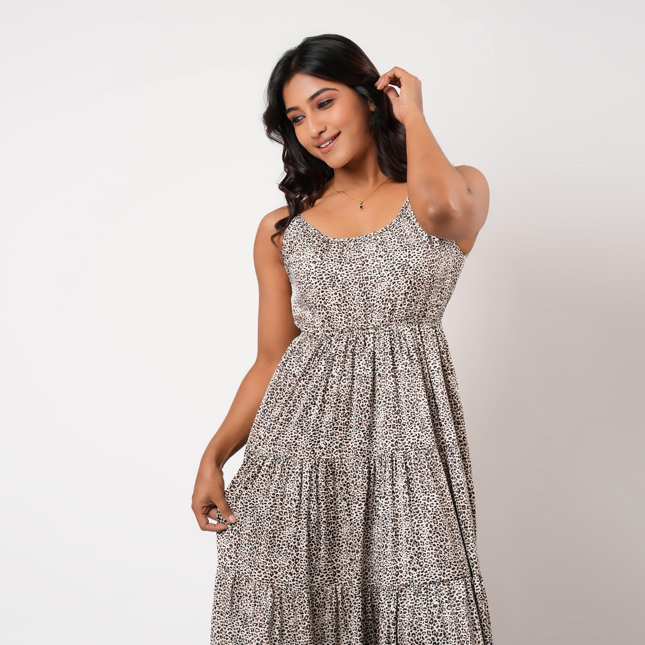 Aadaraya Sleeveless Tiered Maxi Night Gown with Animal Print-women-clothing-nightwear-nighties-image-4