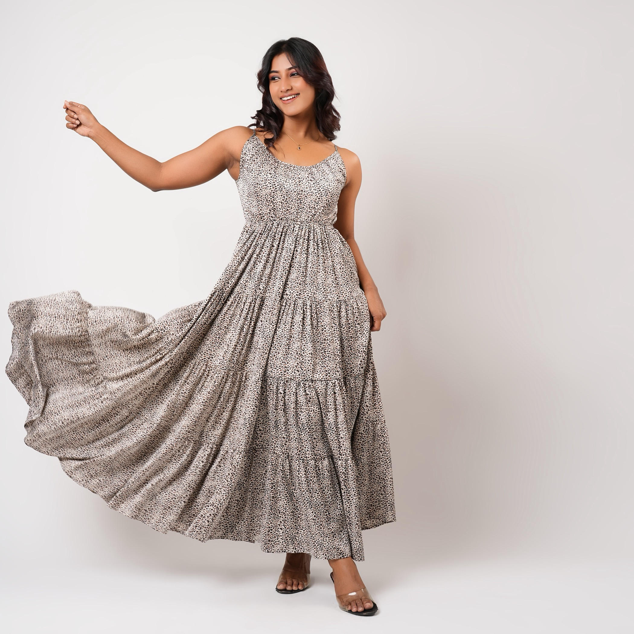 Aadaraya Sleeveless Tiered Maxi Night Gown with Animal Print-women-clothing-nightwear-nighties-image-5