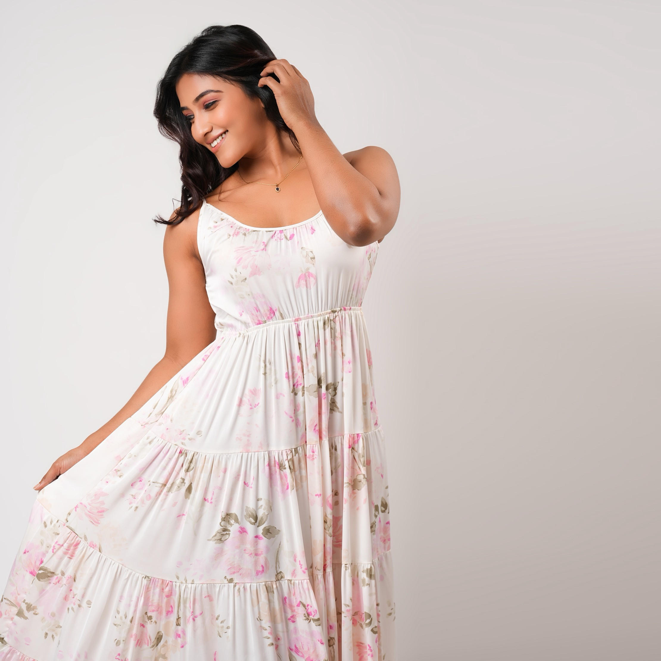 Aadaraya Sleeveless Tiered Maxi Night Gown with Floral Print-women-clothing-nightwear-nighties-image-5