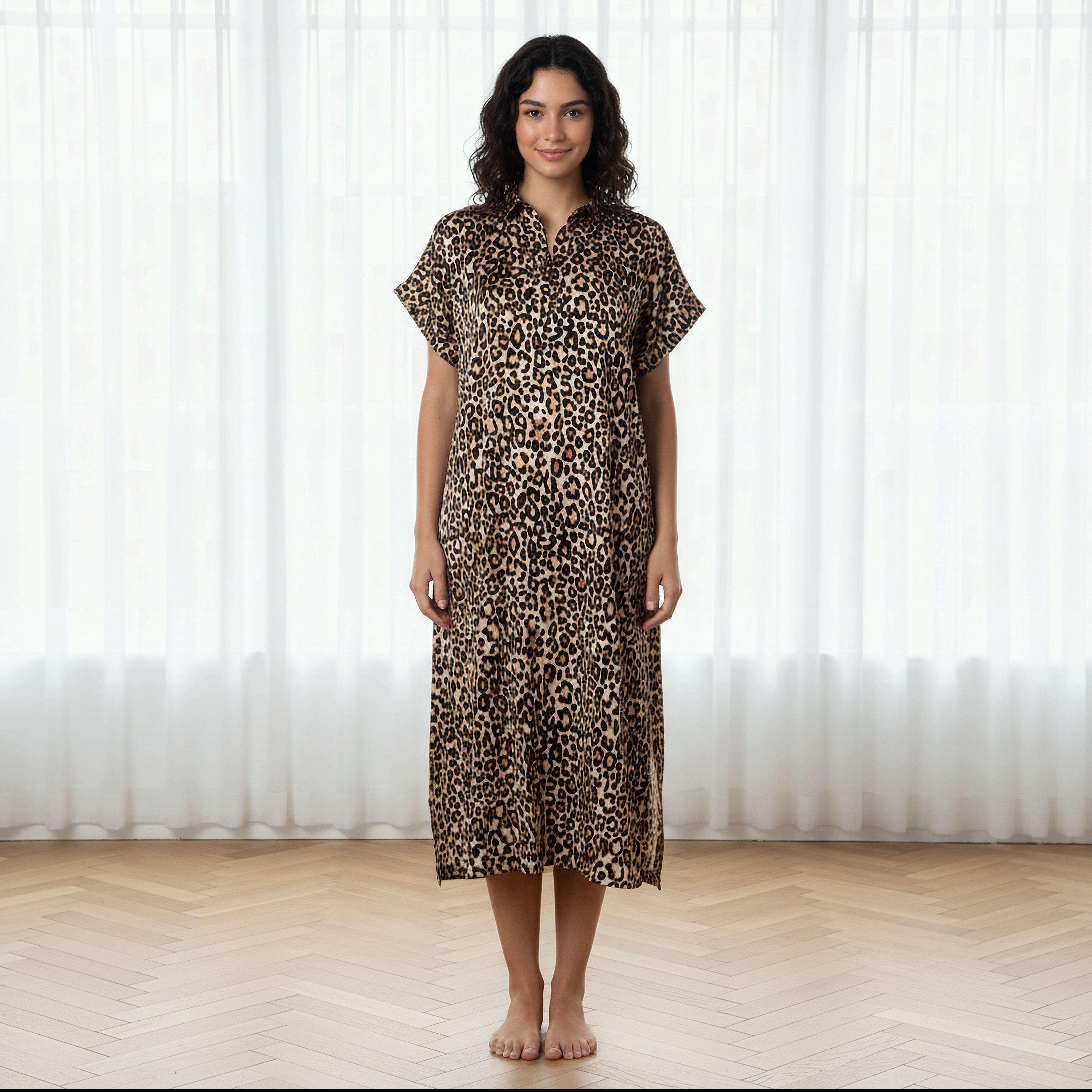 Aadaraya Night Dress Short Sleeve Animal Print-women-clothing-nightwear-nighties-image-2