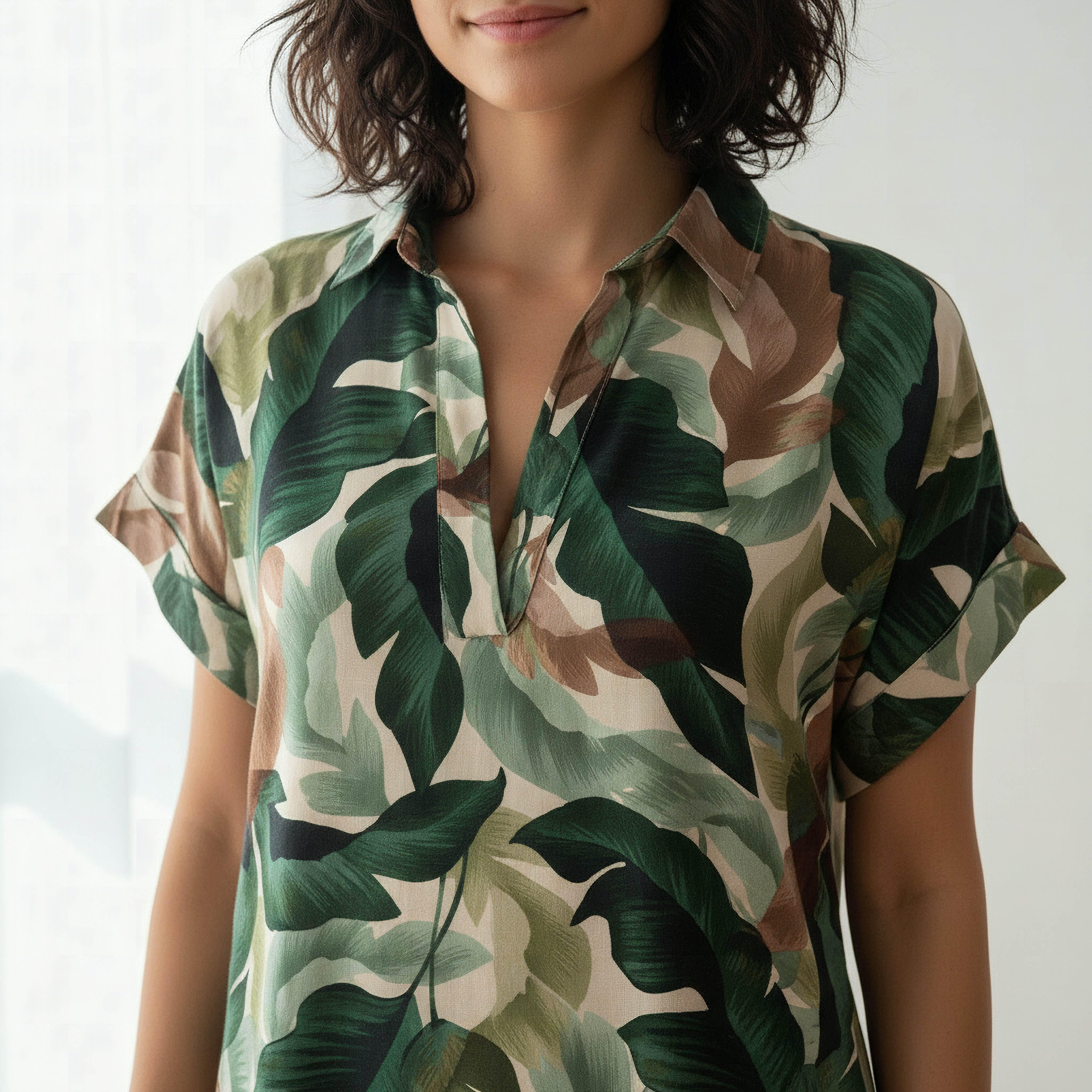 Aadaraya Night Dress Short Sleeve Tropical Print-women-clothing-nightwear-nighties-image-4