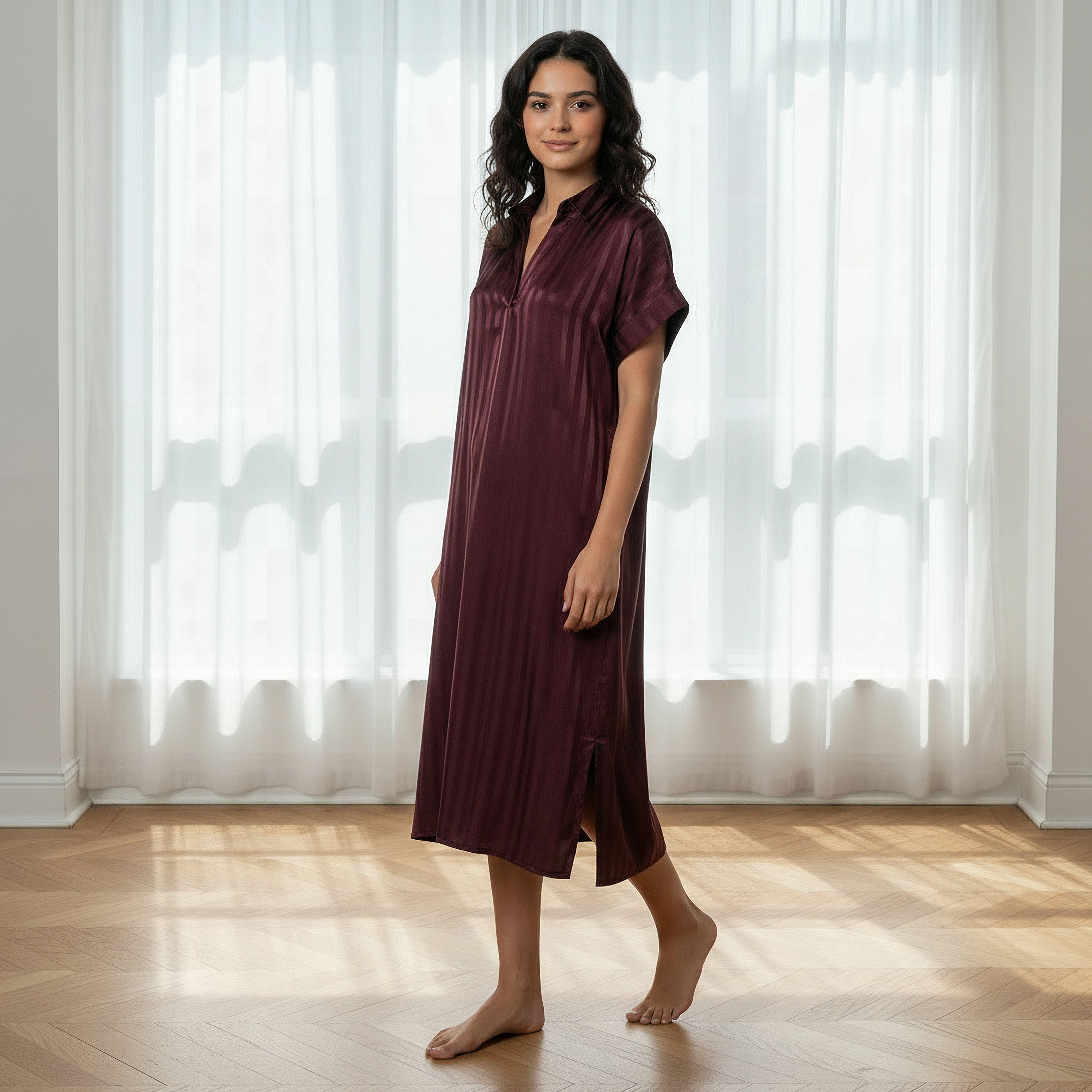 فستان نوم بأكمام قصيرة بخطوط من أدارايا-women-clothing-nightwear-nighties-image-2