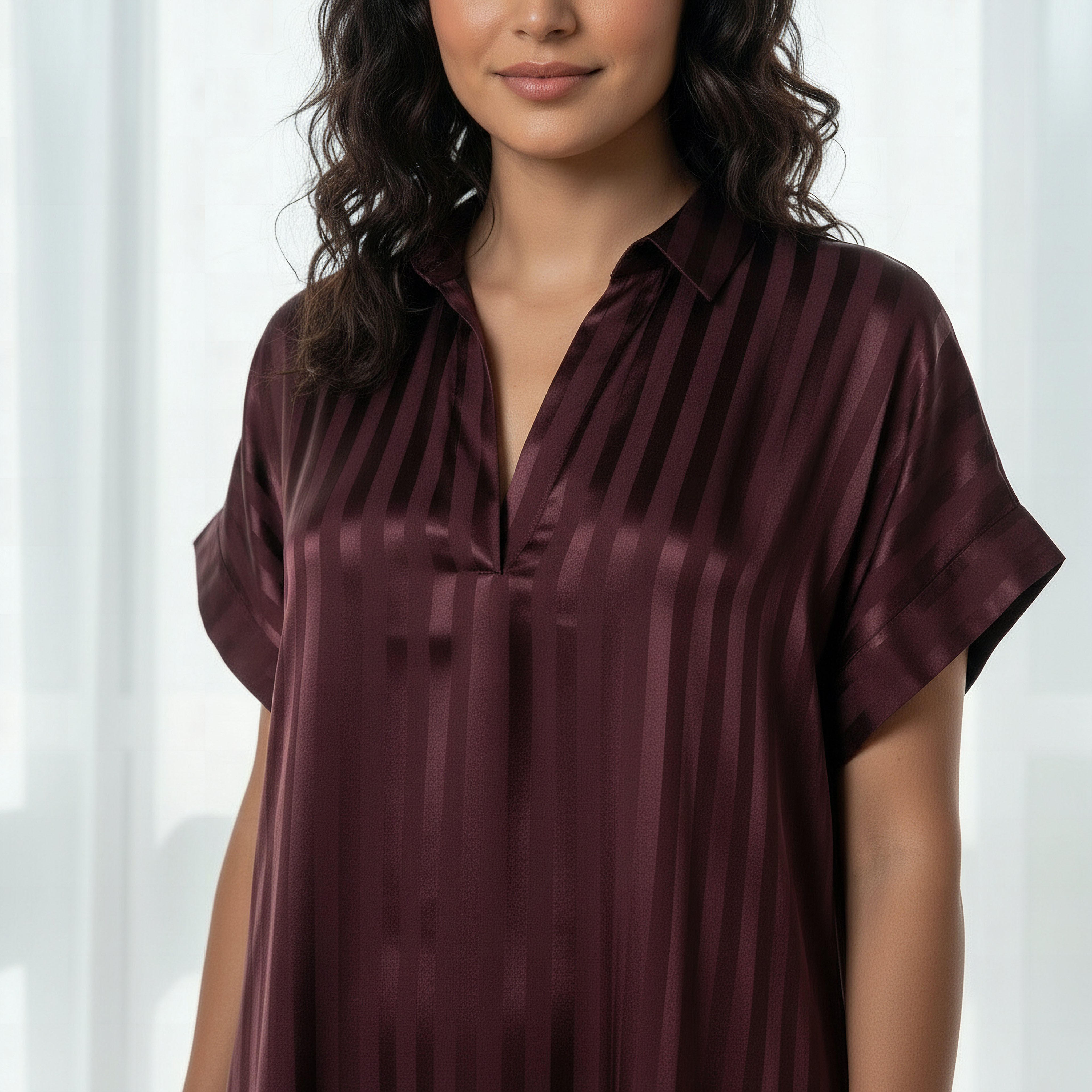 فستان نوم بأكمام قصيرة بخطوط من أدارايا-women-clothing-nightwear-nighties-image-4