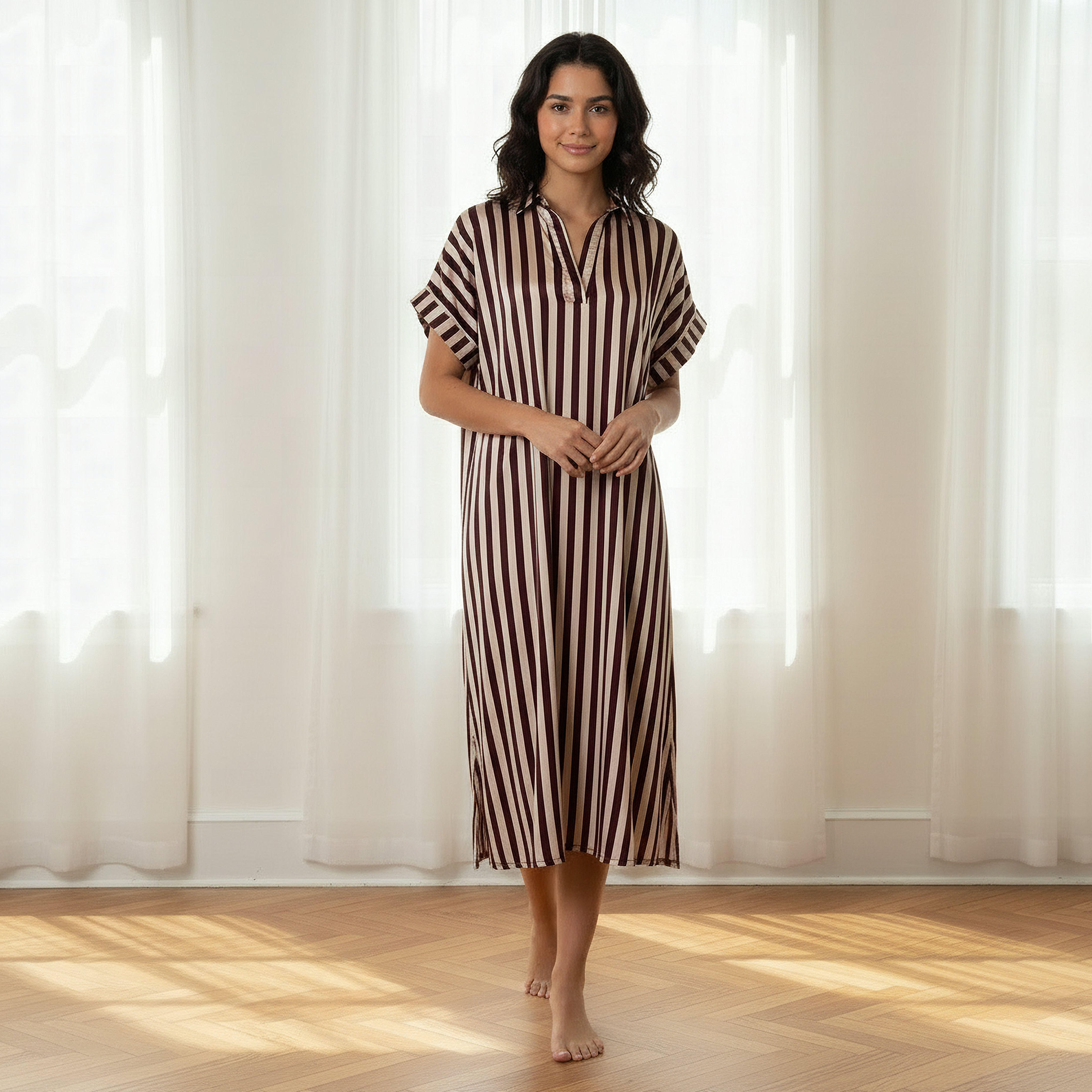 فستان نوم بأكمام قصيرة بخطوط من أدارايا-women-clothing-nightwear-nighties-image-1