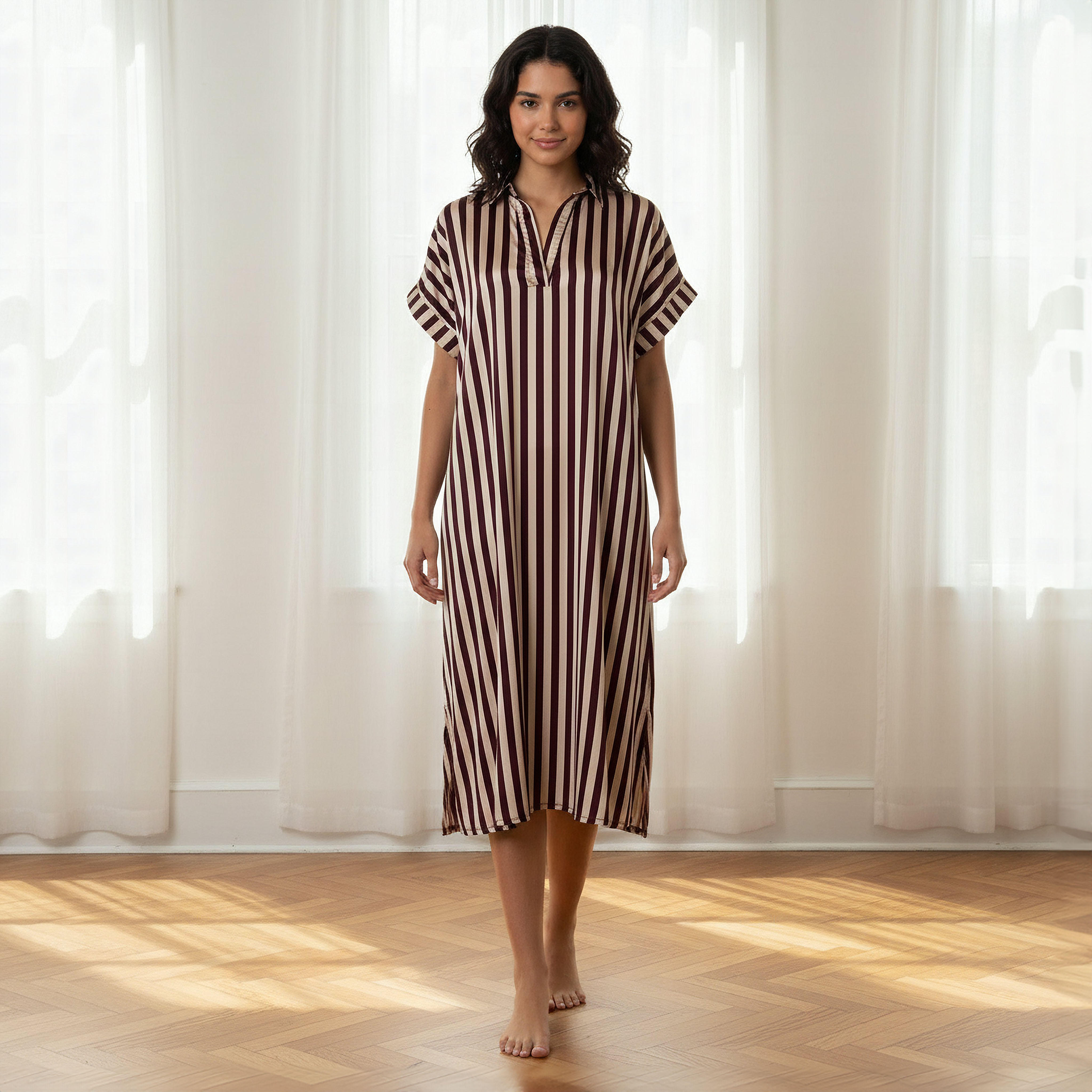 فستان نوم بأكمام قصيرة بخطوط من أدارايا-women-clothing-nightwear-nighties-image-2