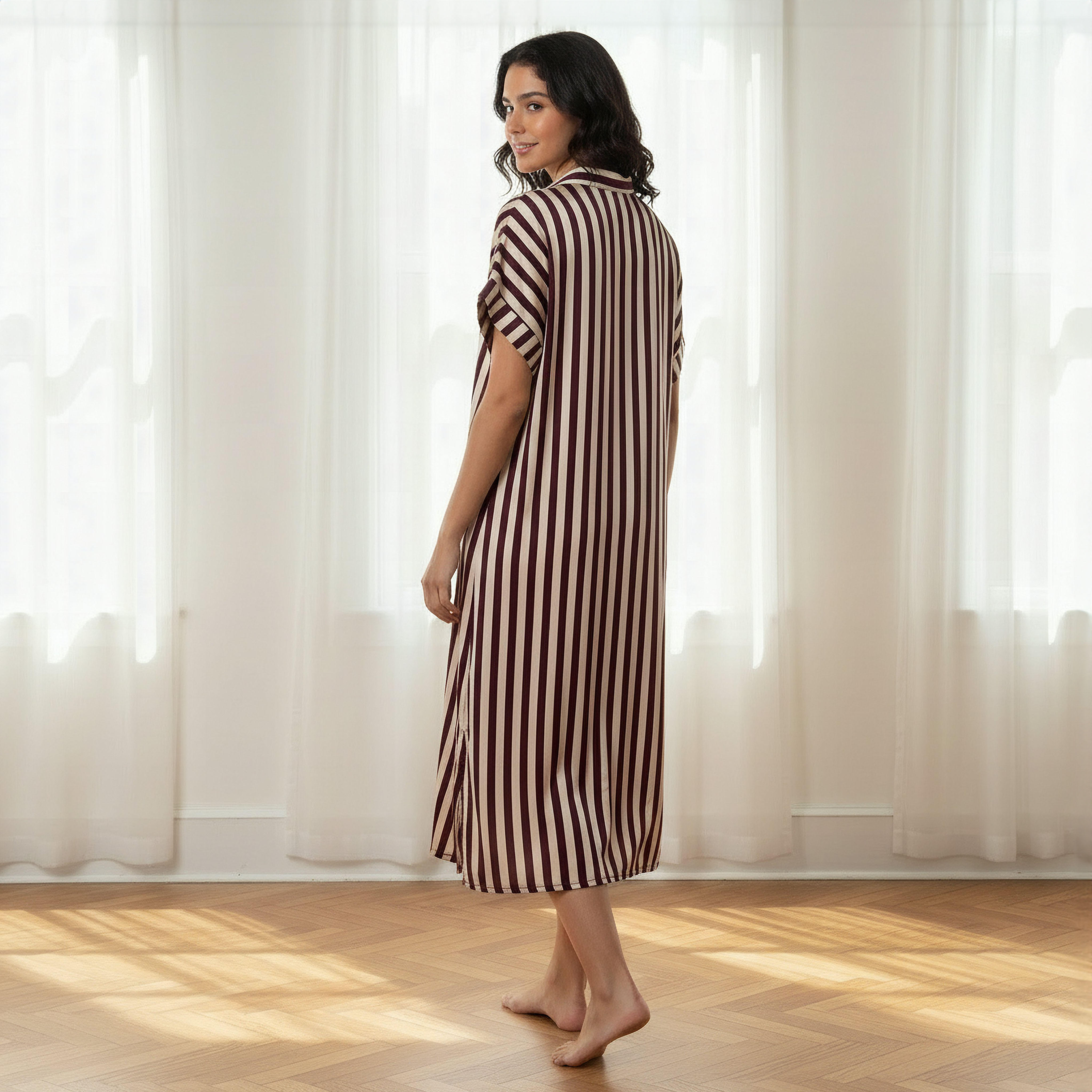 فستان نوم بأكمام قصيرة بخطوط من أدارايا-women-clothing-nightwear-nighties-image-3