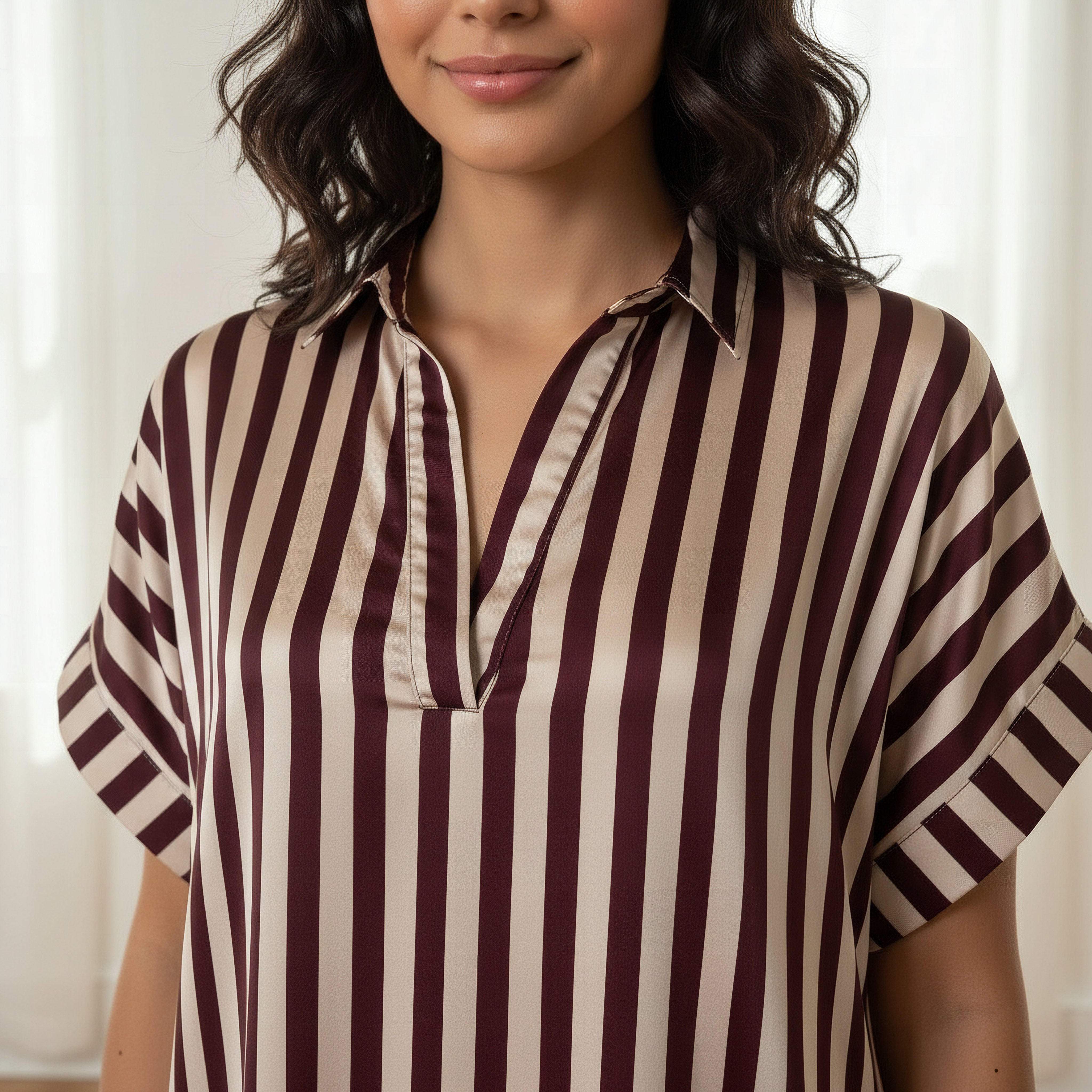 فستان نوم بأكمام قصيرة بخطوط من أدارايا-women-clothing-nightwear-nighties-image-4