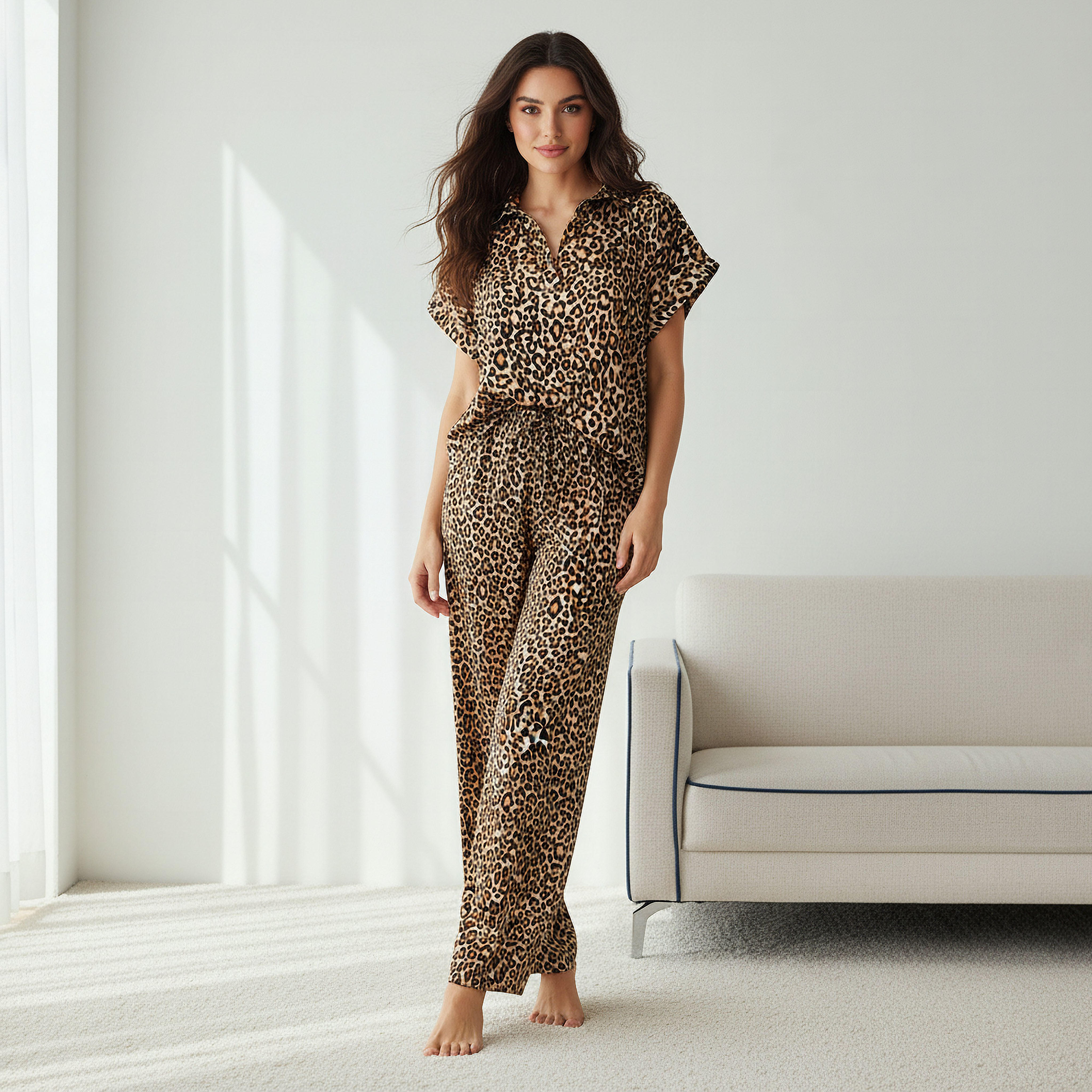 طقم بيجاما بلوزة وبنطلون واسع الساقين-women-clothing-nightwear-pyjamas-longsets-image-1