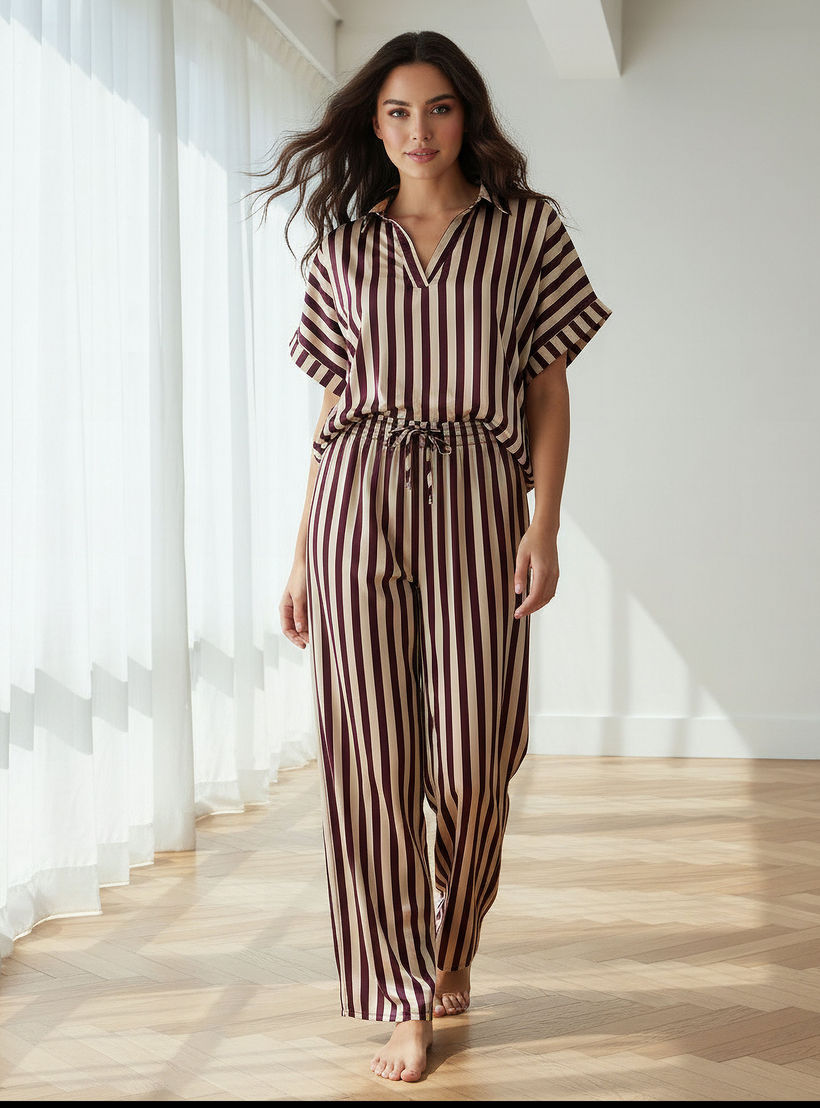 طقم بيجاما بلوزة وبنطلون واسع الساقين-women-clothing-nightwear-pyjamas-longsets-image-1