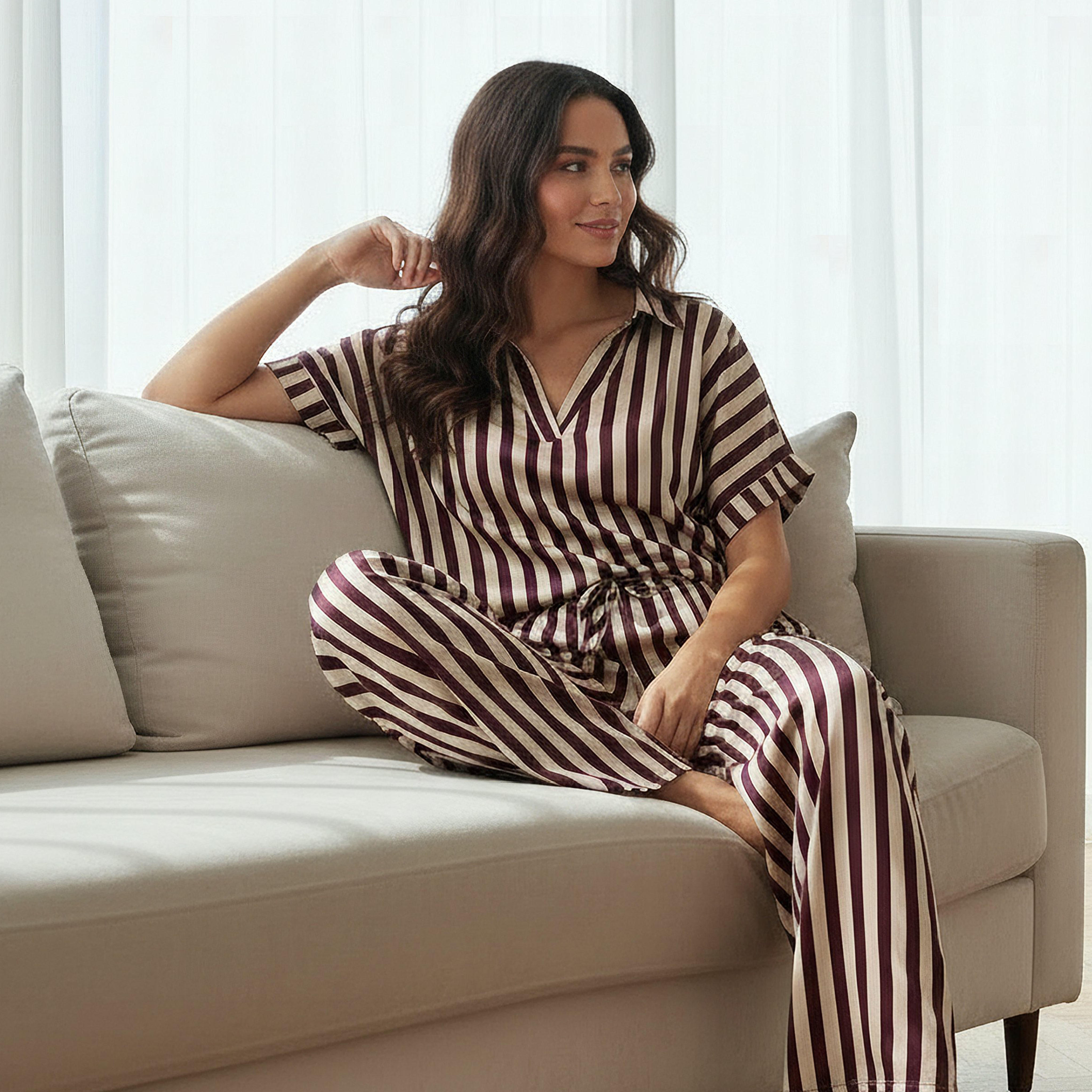 طقم بيجاما بلوزة وبنطلون واسع الساقين-women-clothing-nightwear-pyjamas-longsets-image-2
