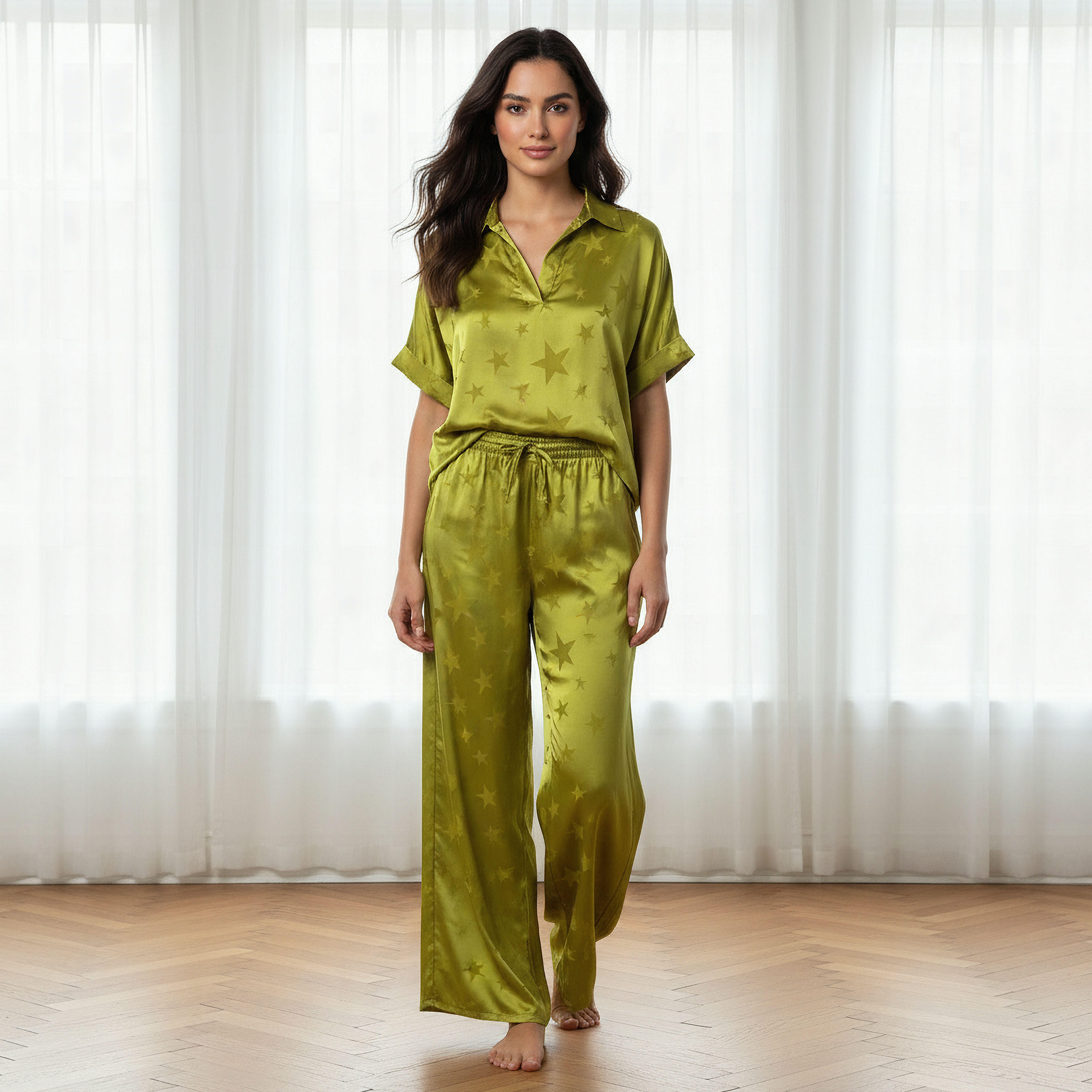 طقم بيجاما بلوزة وبنطلون واسع الساقين-women-clothing-nightwear-pyjamas-longsets-image-6