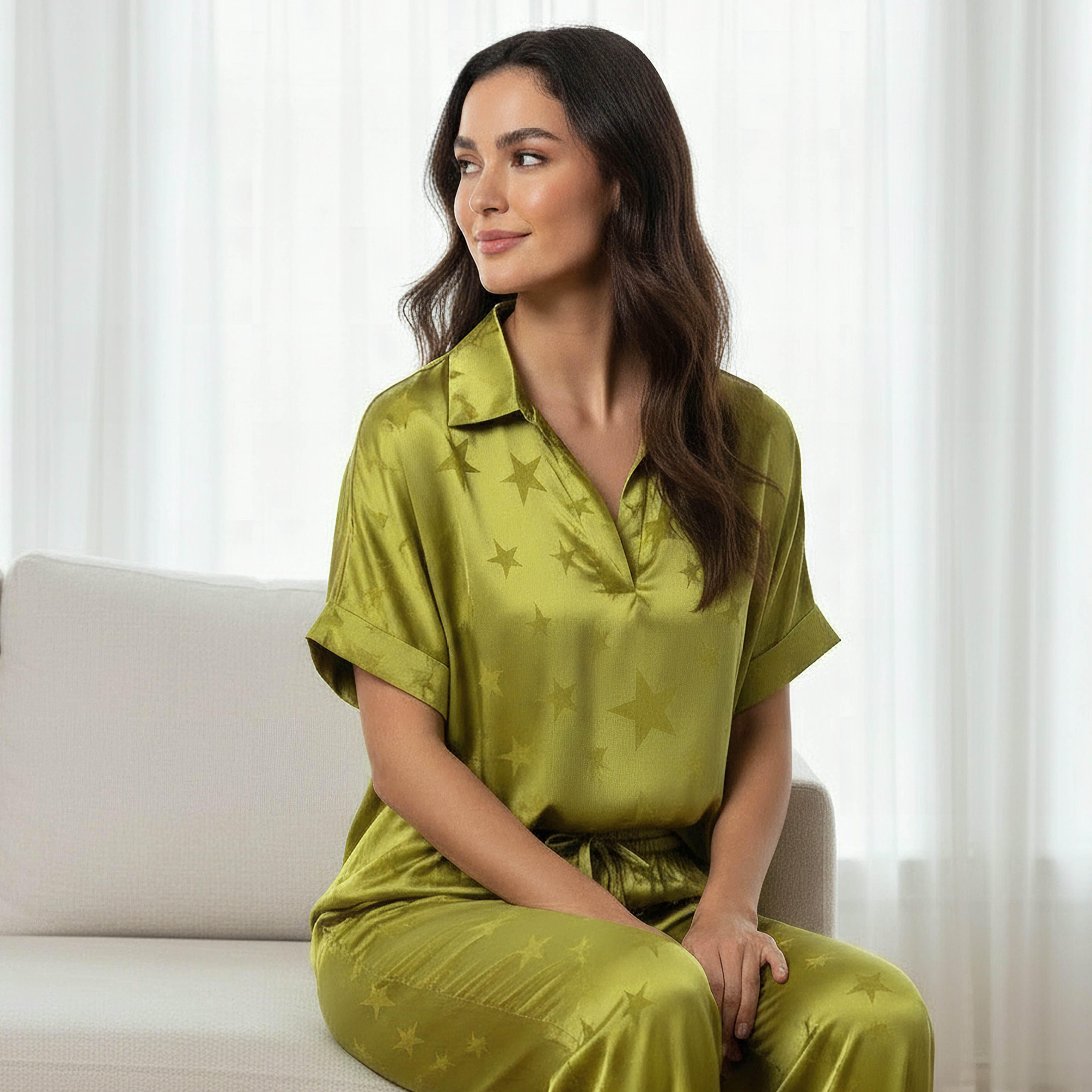 طقم بيجاما بلوزة وبنطلون واسع الساقين-women-clothing-nightwear-pyjamas-longsets-image-5