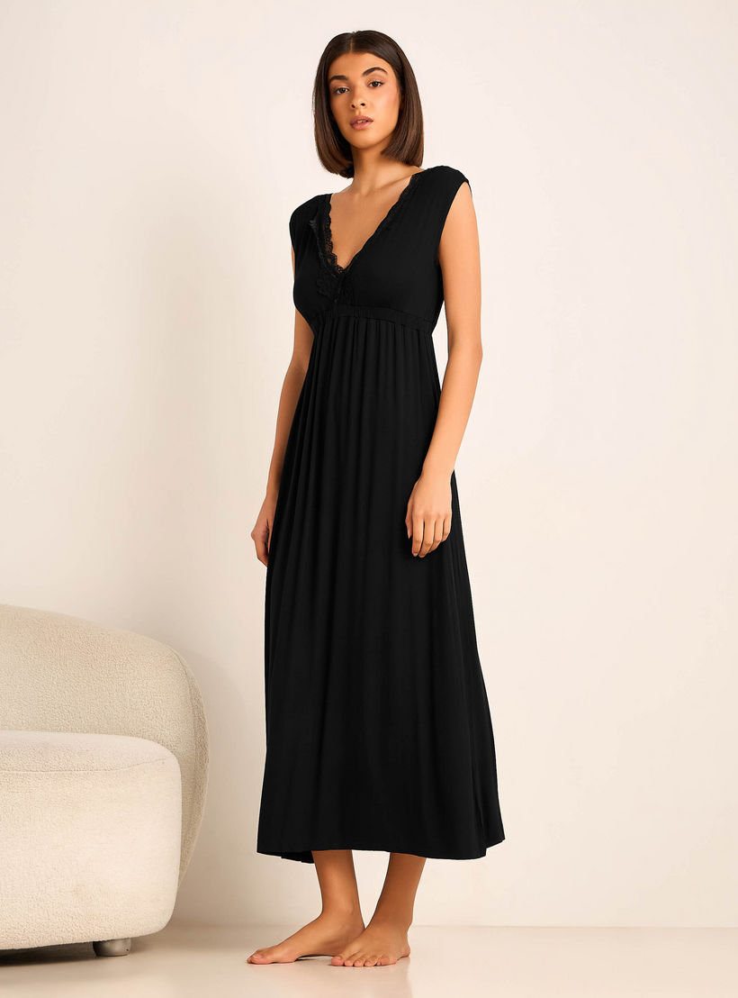 قميص نوم بأكمام قصيرة وحافة دانتيل من أدارايا-women-clothing-nightwear-nighties-image-1