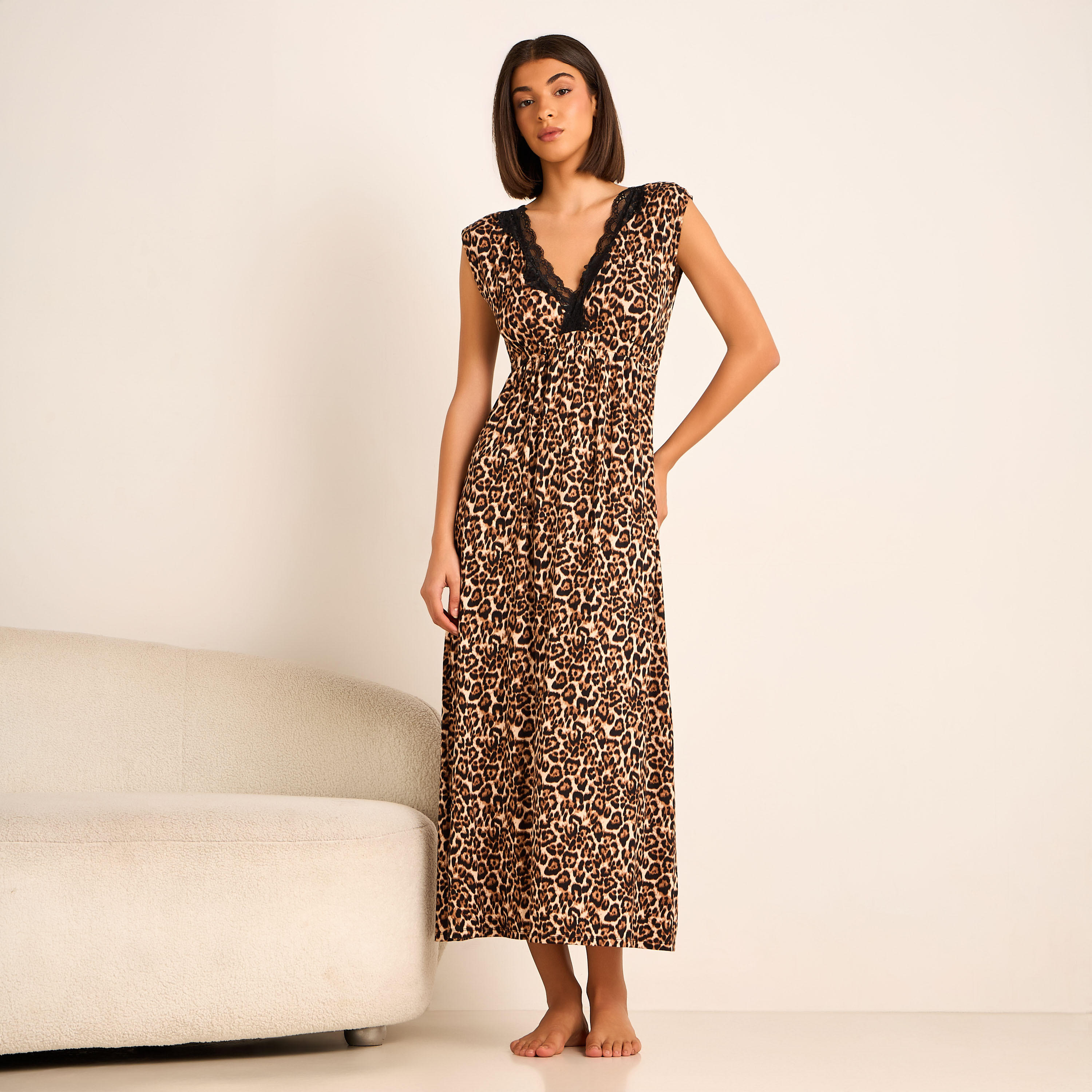 Aadaraya Night Gown Short Sleeves Lace Trim-women-clothing-nightwear-nighties-image-1
