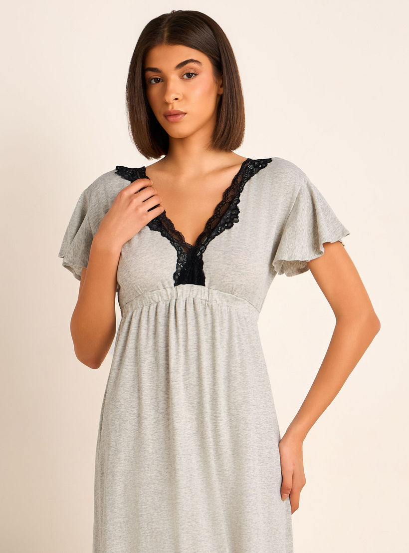 Aadaraya Night Gown Short Sleeves Lace Trim-women-clothing-nightwear-nighties-image-4