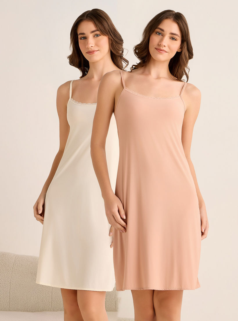 Set of 2 - Long Slip Dress Sleeveless Lace Trim-women-clothing-nightwear-nighties-image-1