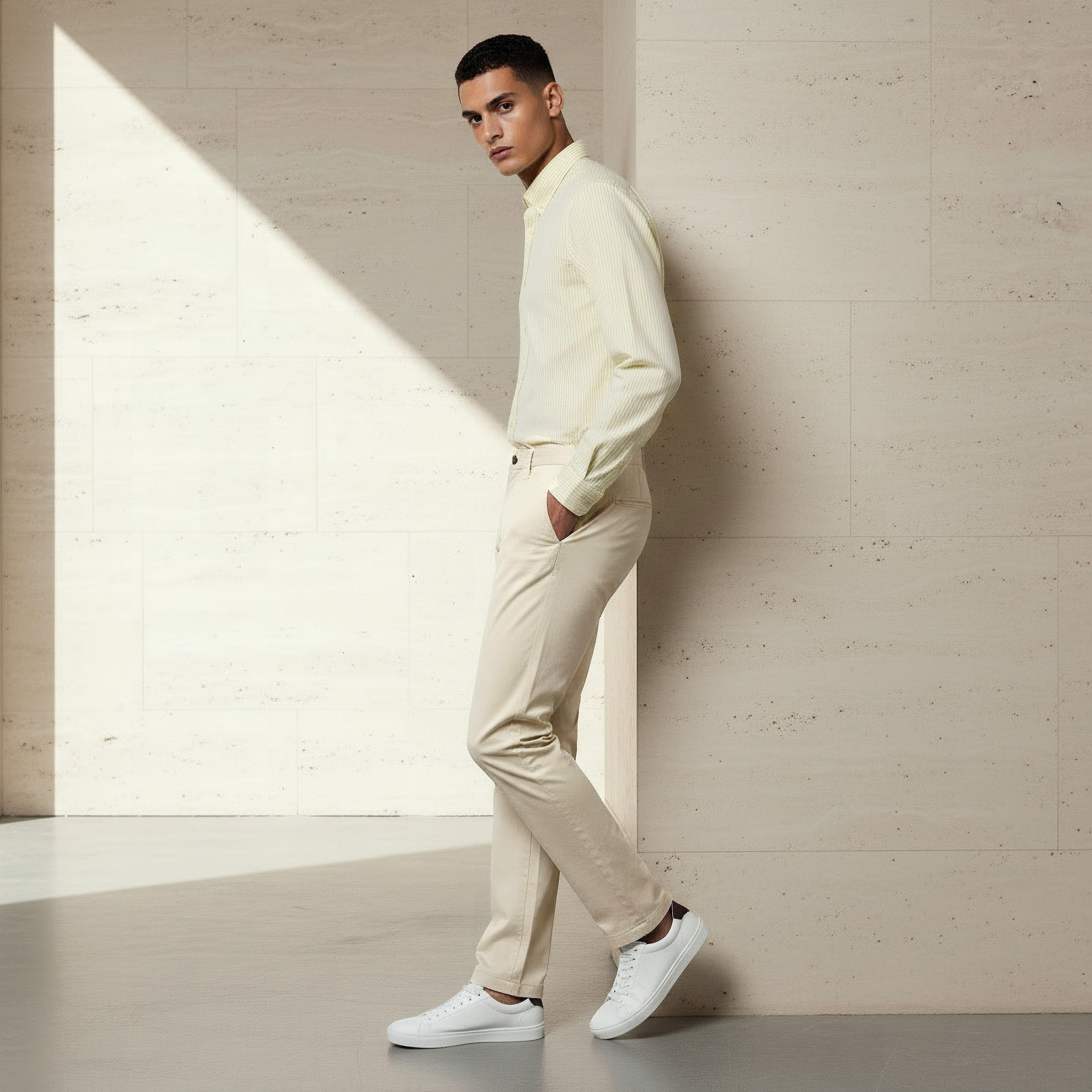 بنطلون تشينو قطن مطاطي بقصة سليم للرجال-men-clothing-bottoms-trousersandchinos-chinos-image-2