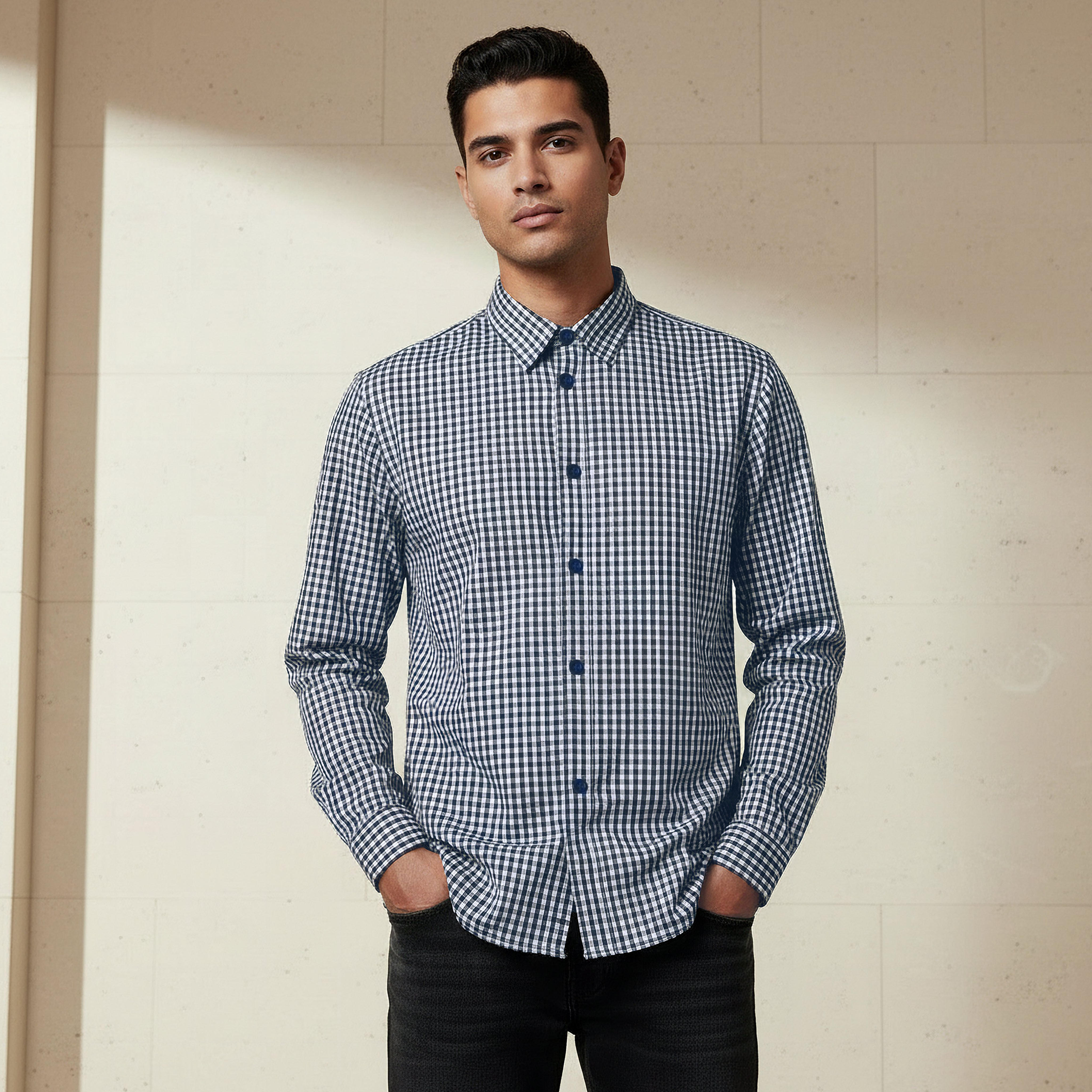 Men Regular Fit Collared Checked Long Sleeve Shirt-men-clothing-shirts-image-1