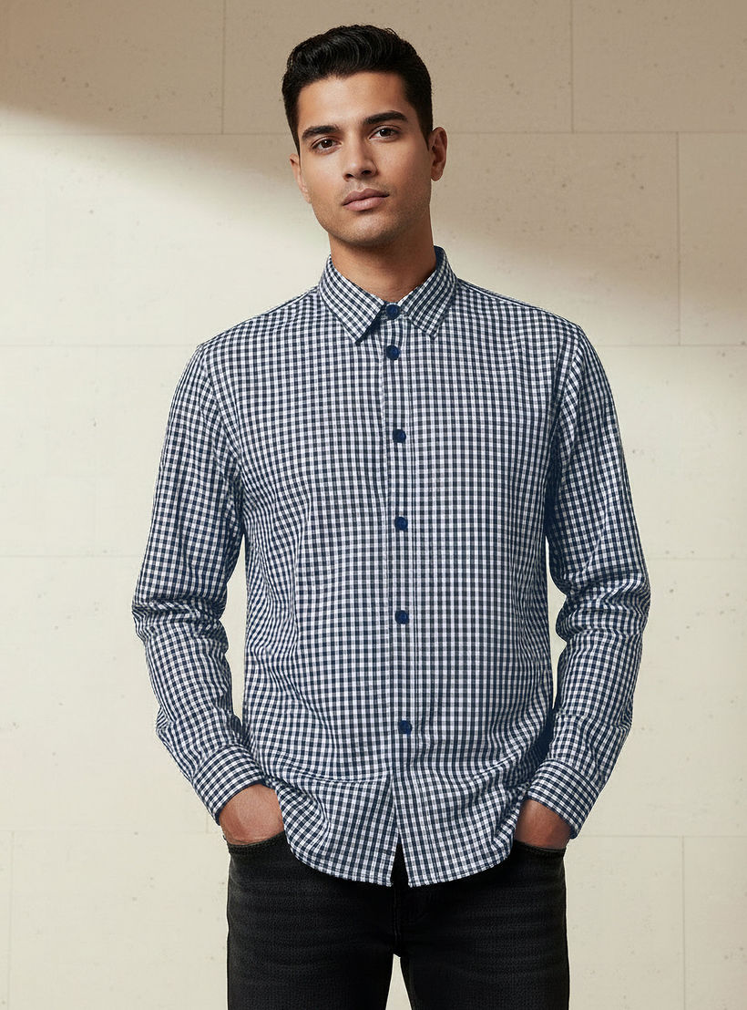 Men Regular Fit Collared Checked Long Sleeve Shirt-men-clothing-shirts-image-1
