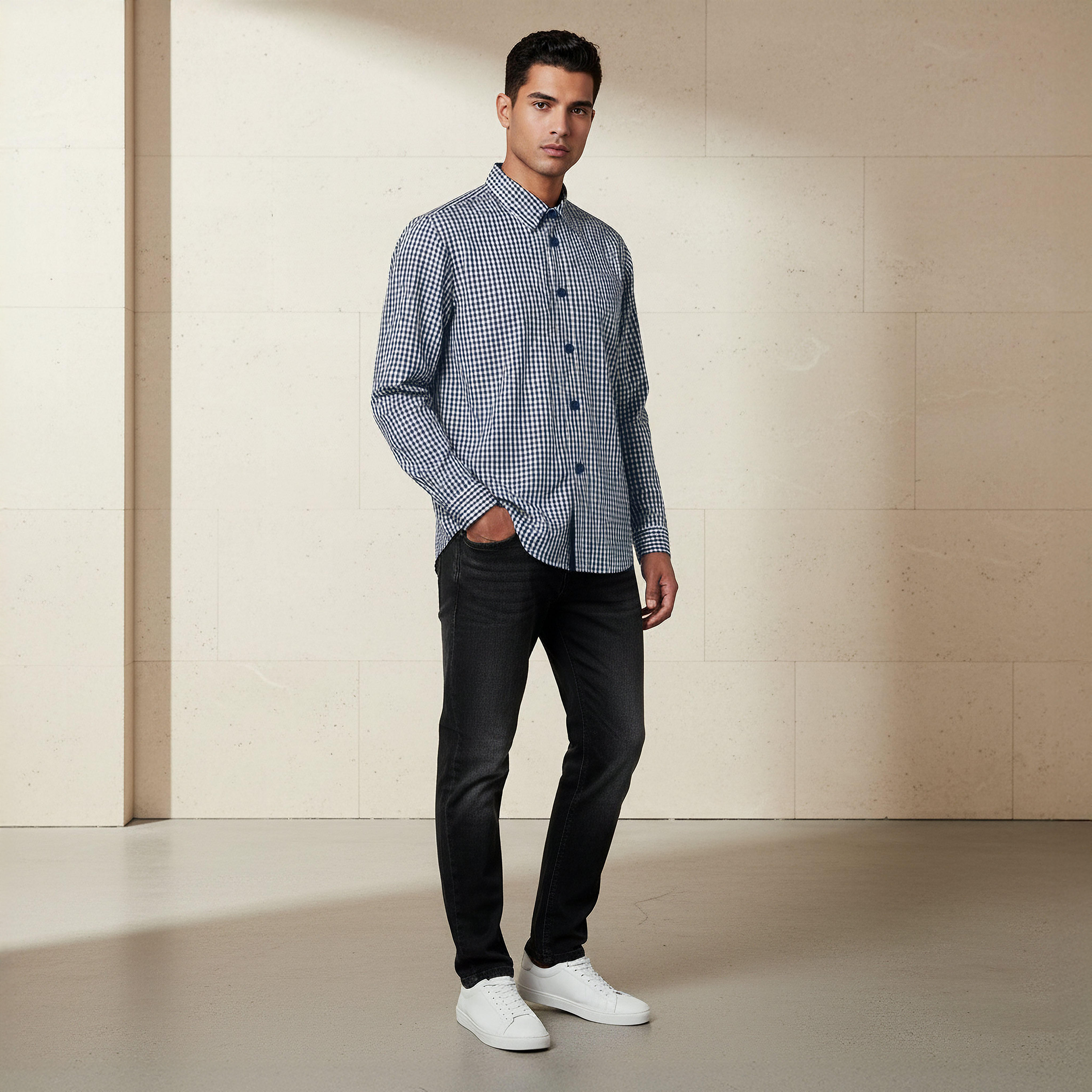 Men Regular Fit Collared Checked Long Sleeve Shirt-men-clothing-shirts-image-2