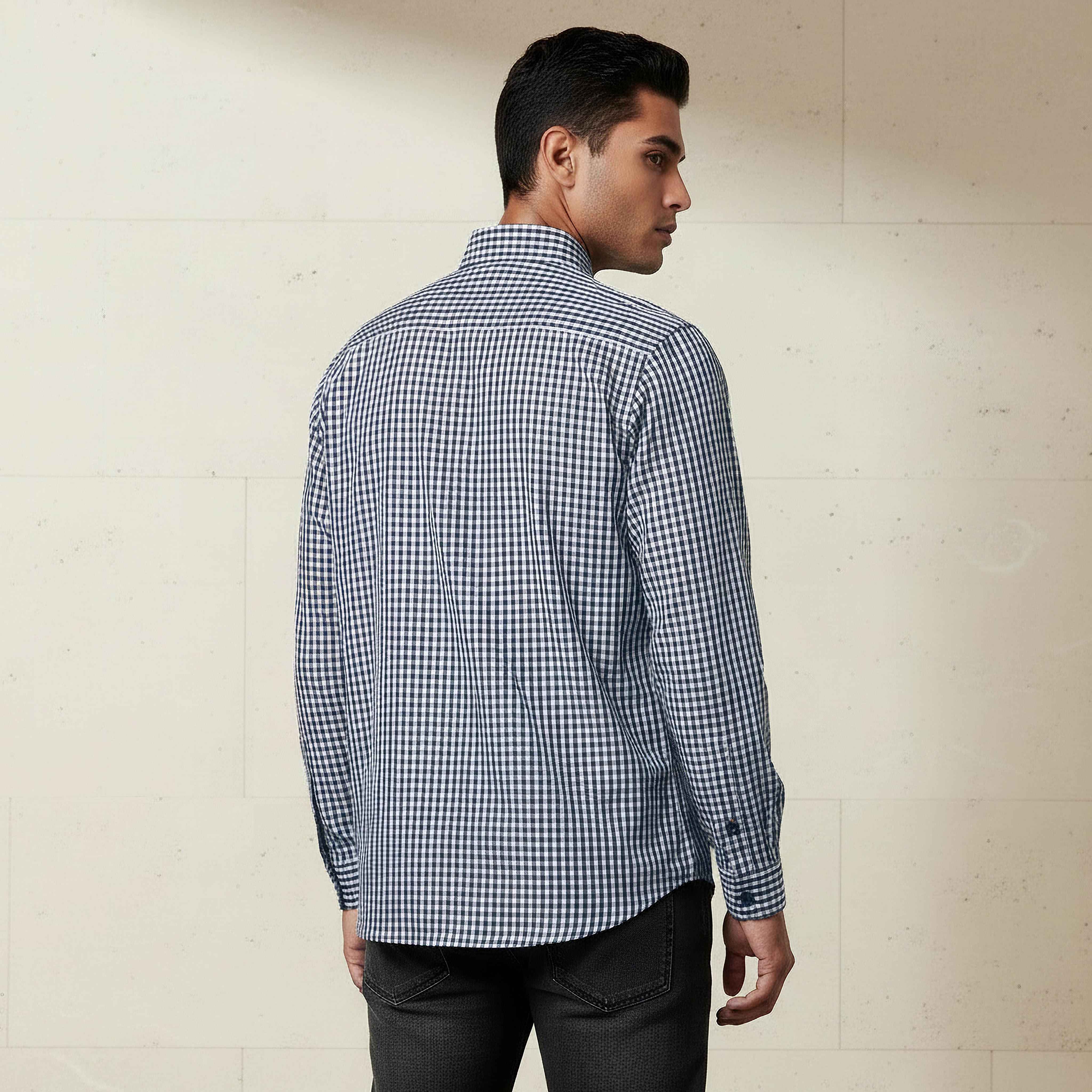 Men Regular Fit Collared Checked Long Sleeve Shirt-men-clothing-shirts-image-3