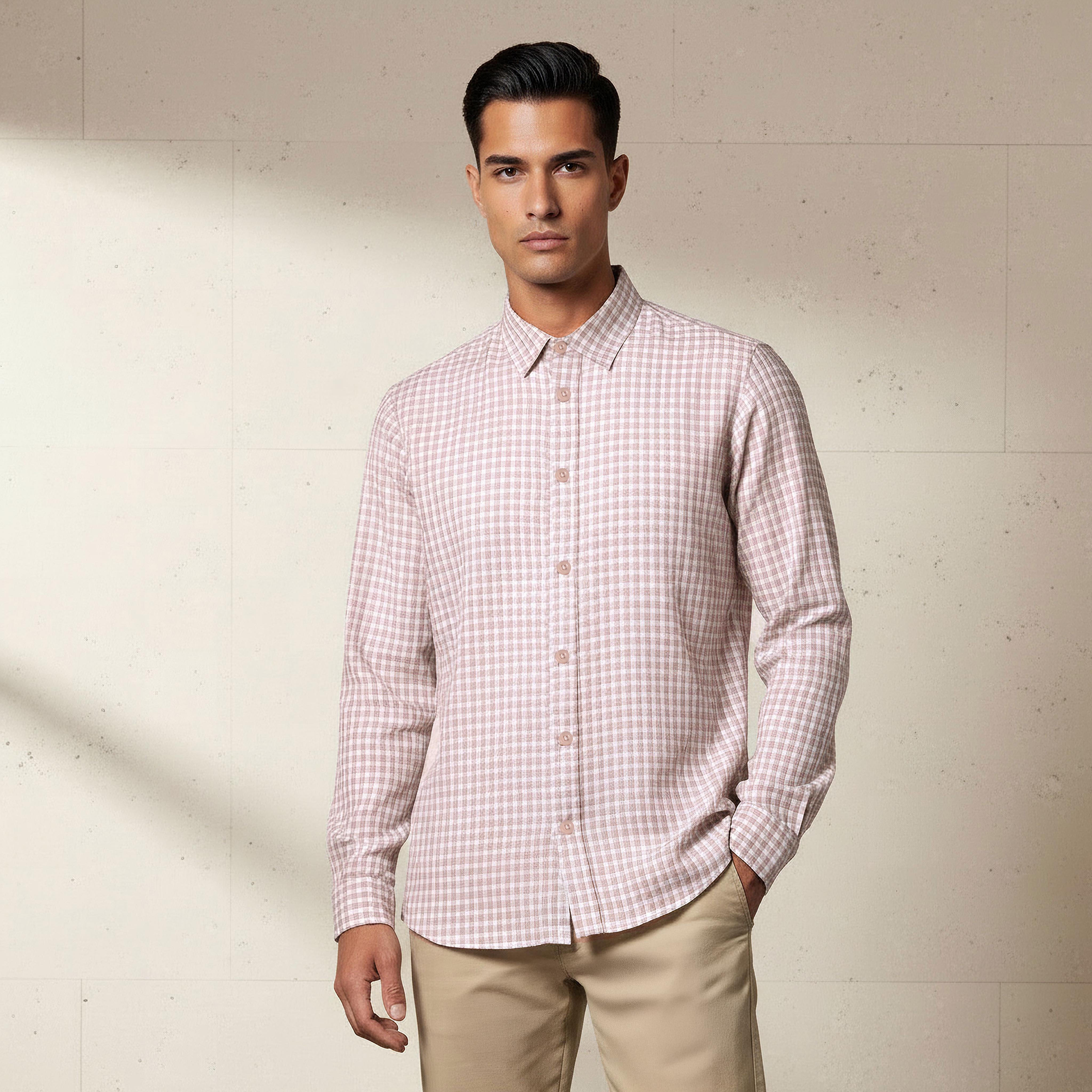 قميص رجالي كاروهات بأكمام طويلة وياقة وقصة عادية-men-clothing-shirts-image-1