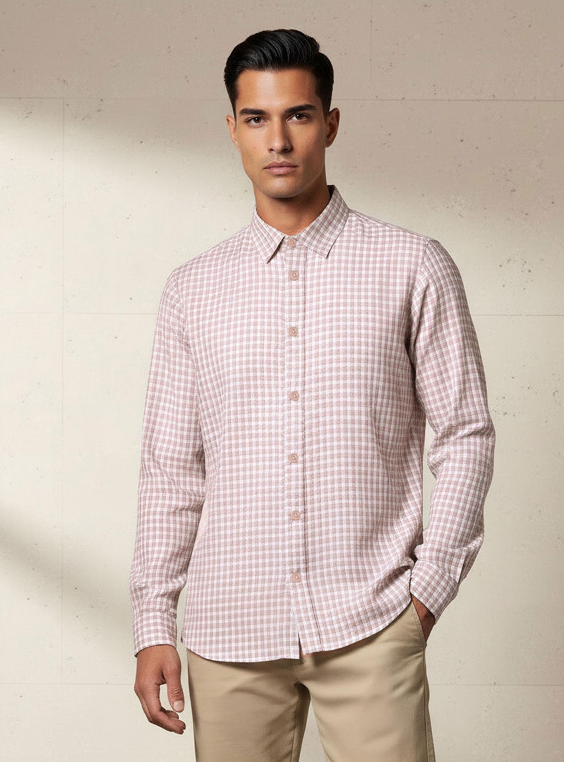 قميص رجالي كاروهات بأكمام طويلة وياقة وقصة عادية-men-clothing-shirts-image-1