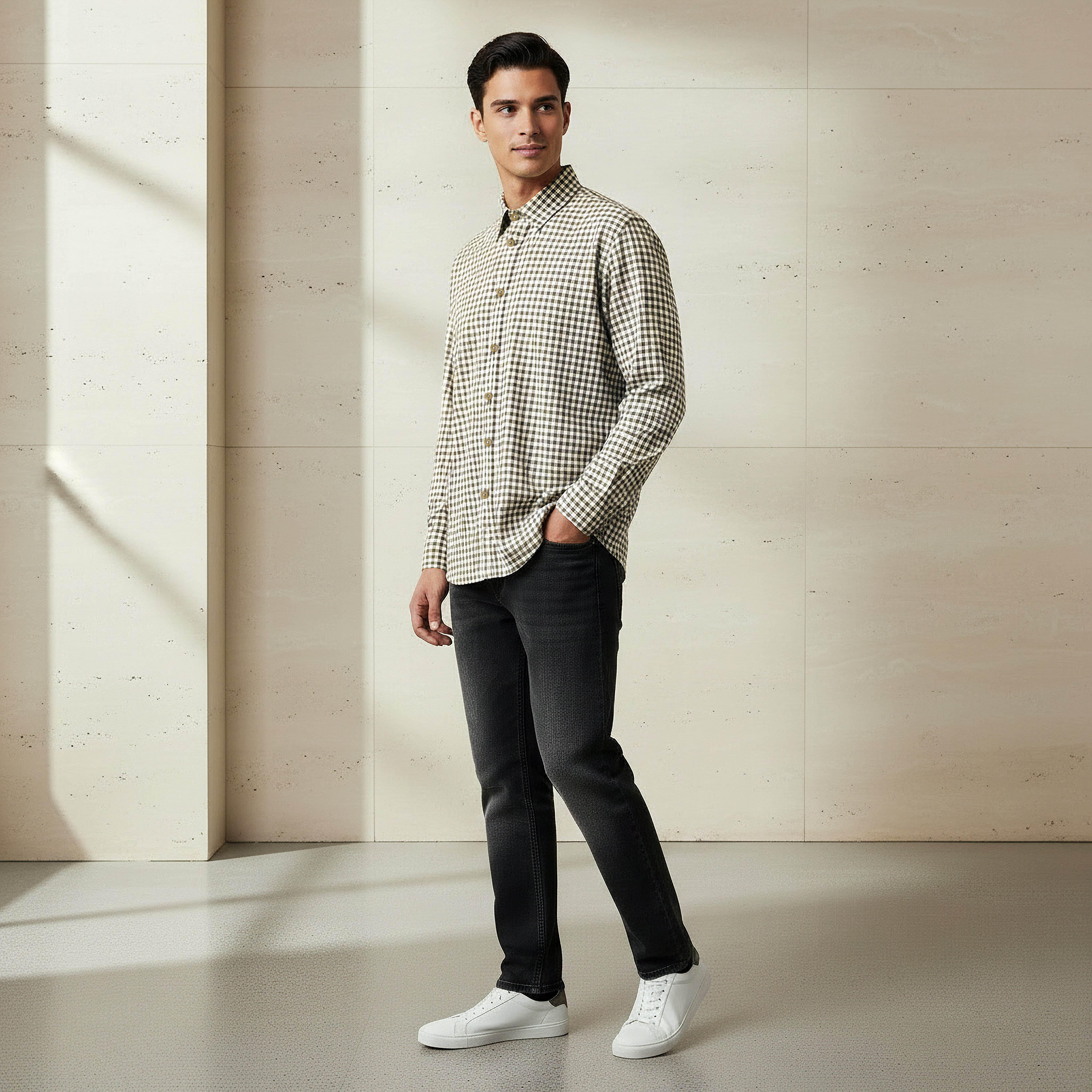 Men Regular Fit Collared Checked Long Sleeve Shirt-men-clothing-shirts-image-2