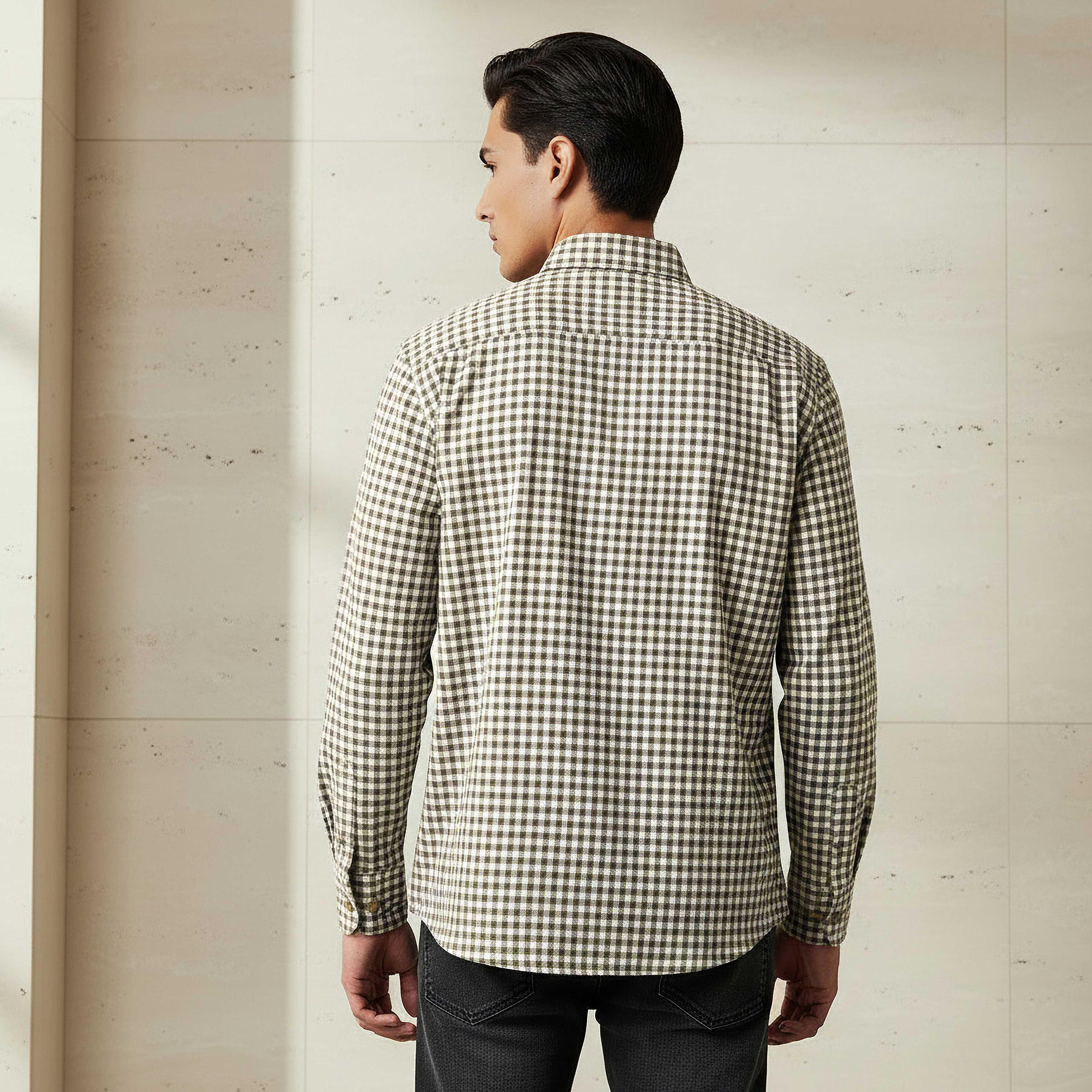 Men Regular Fit Collared Checked Long Sleeve Shirt-men-clothing-shirts-image-3