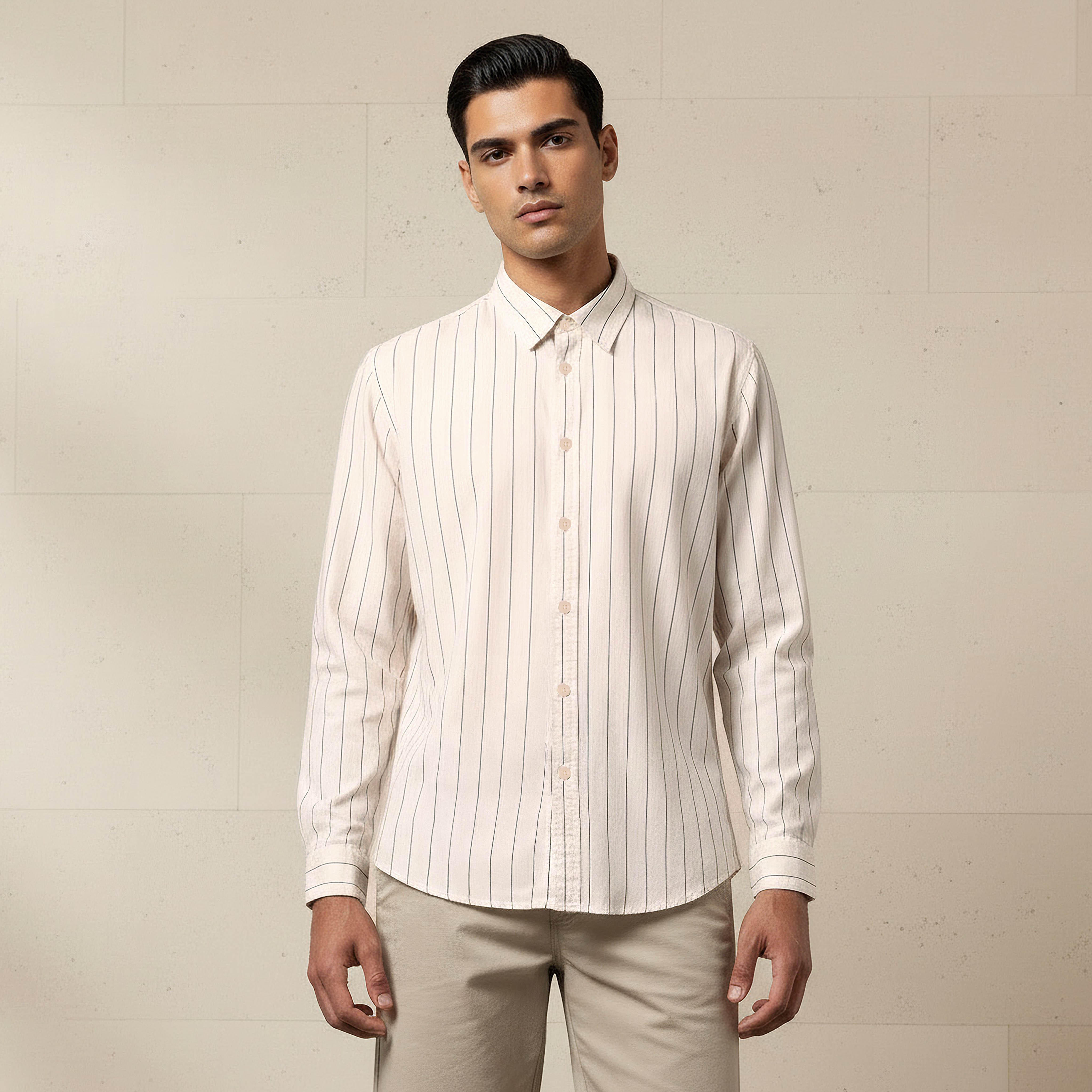 Men Regular Fit Collared Striped Long Sleeve Shirt-men-clothing-shirts-image-1