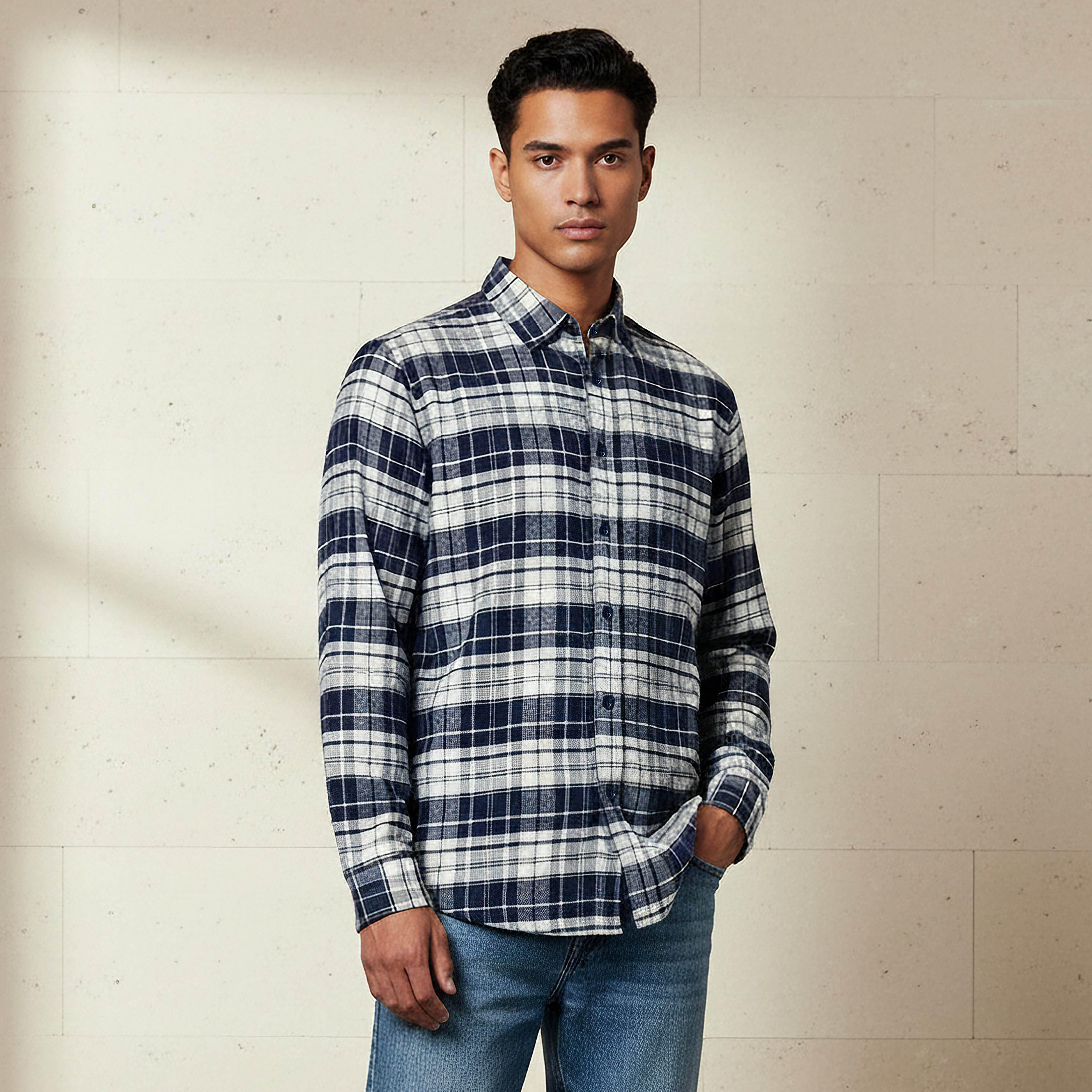 Men Regular Fit Collared Checked Long Sleeve Shirt-men-clothing-shirts-image-1