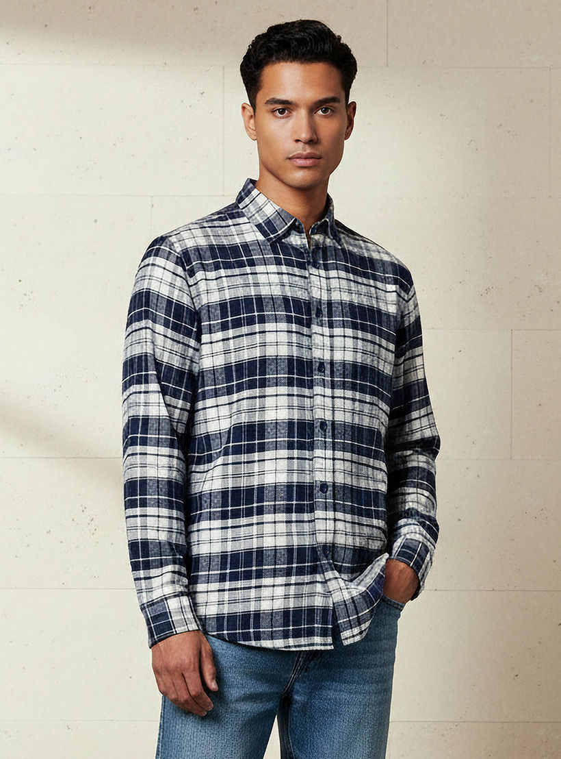 Men Regular Fit Collared Checked Long Sleeve Shirt-men-clothing-shirts-image-1