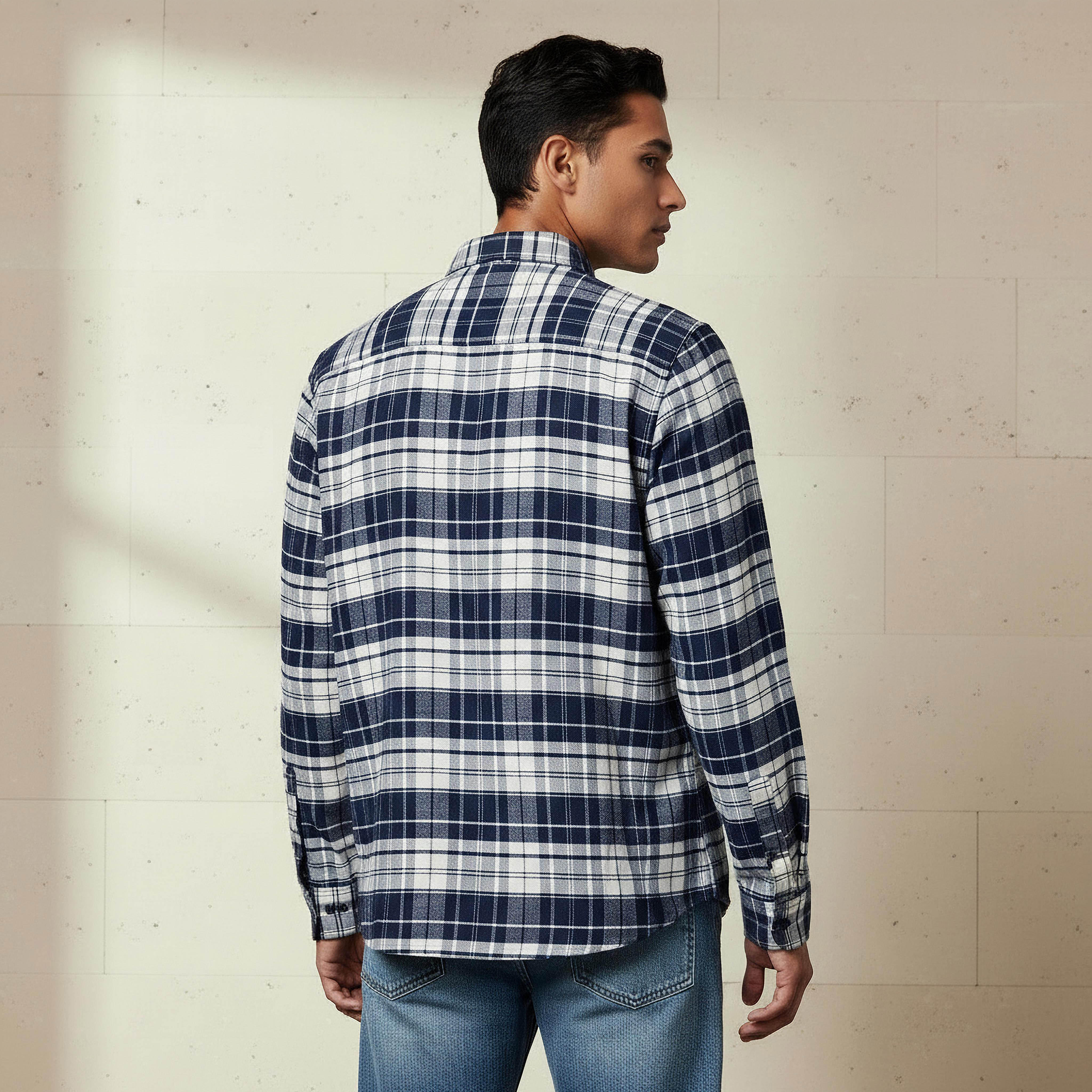 Men Regular Fit Collared Checked Long Sleeve Shirt-men-clothing-shirts-image-3