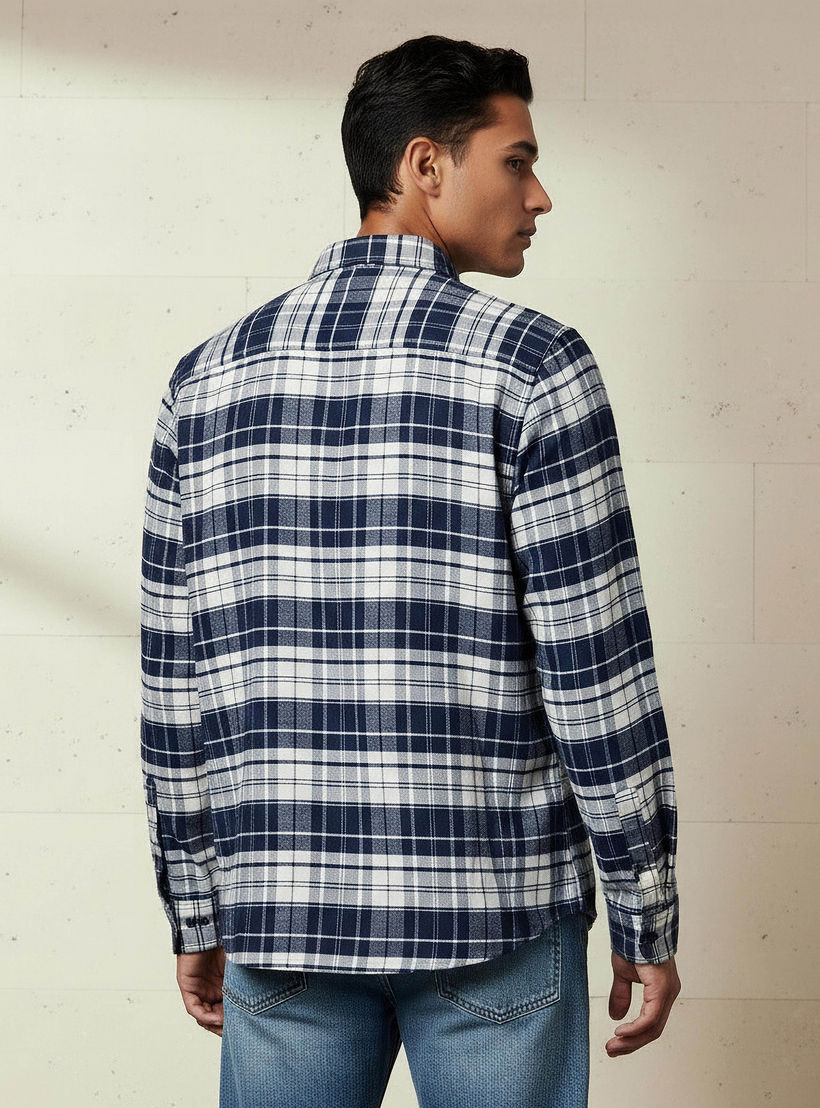 Men Regular Fit Collared Checked Long Sleeve Shirt-men-clothing-shirts-image-3