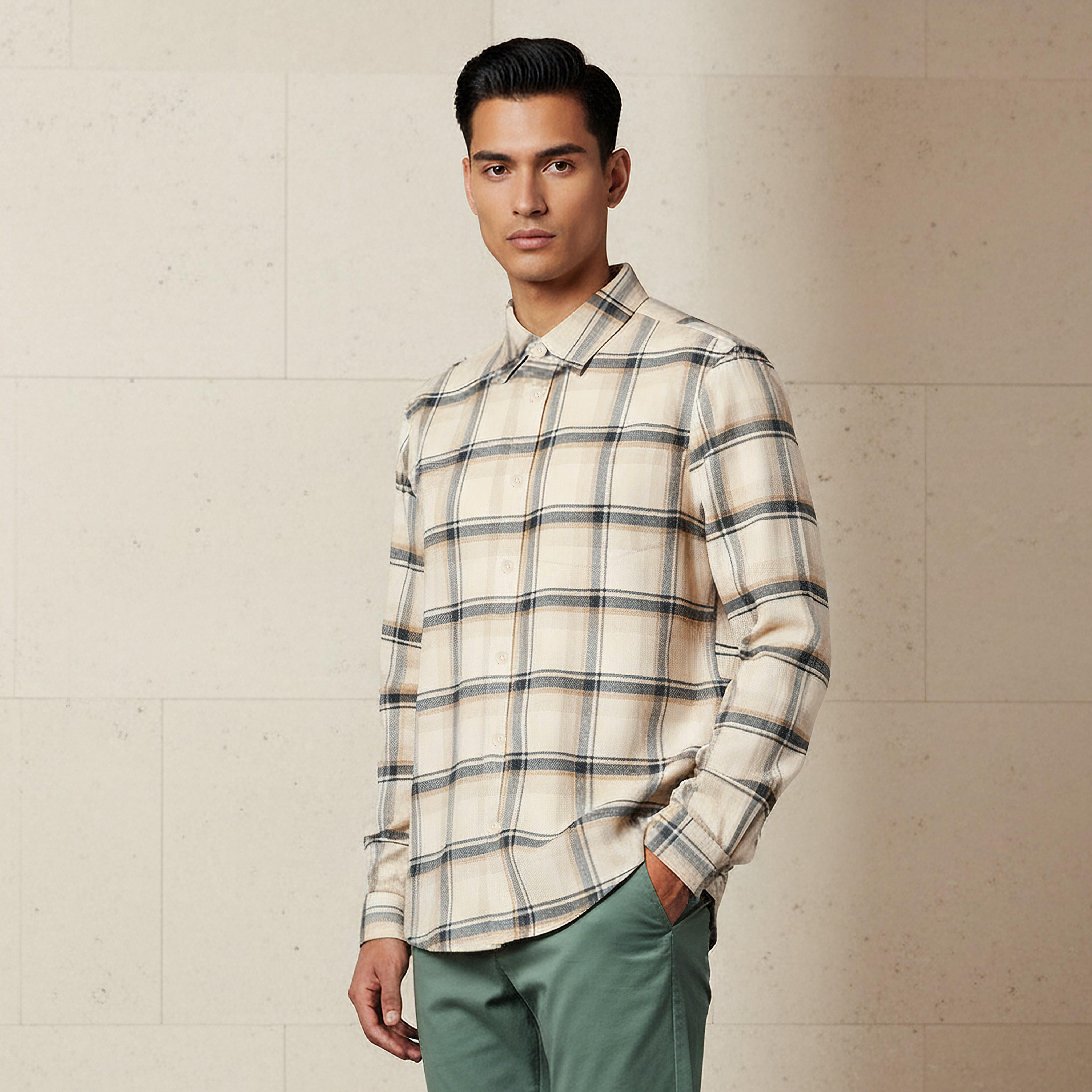 قميص مربعات بقصة عادية وياقة وأكمام طويلة للرجال-men-clothing-shirts-image-1