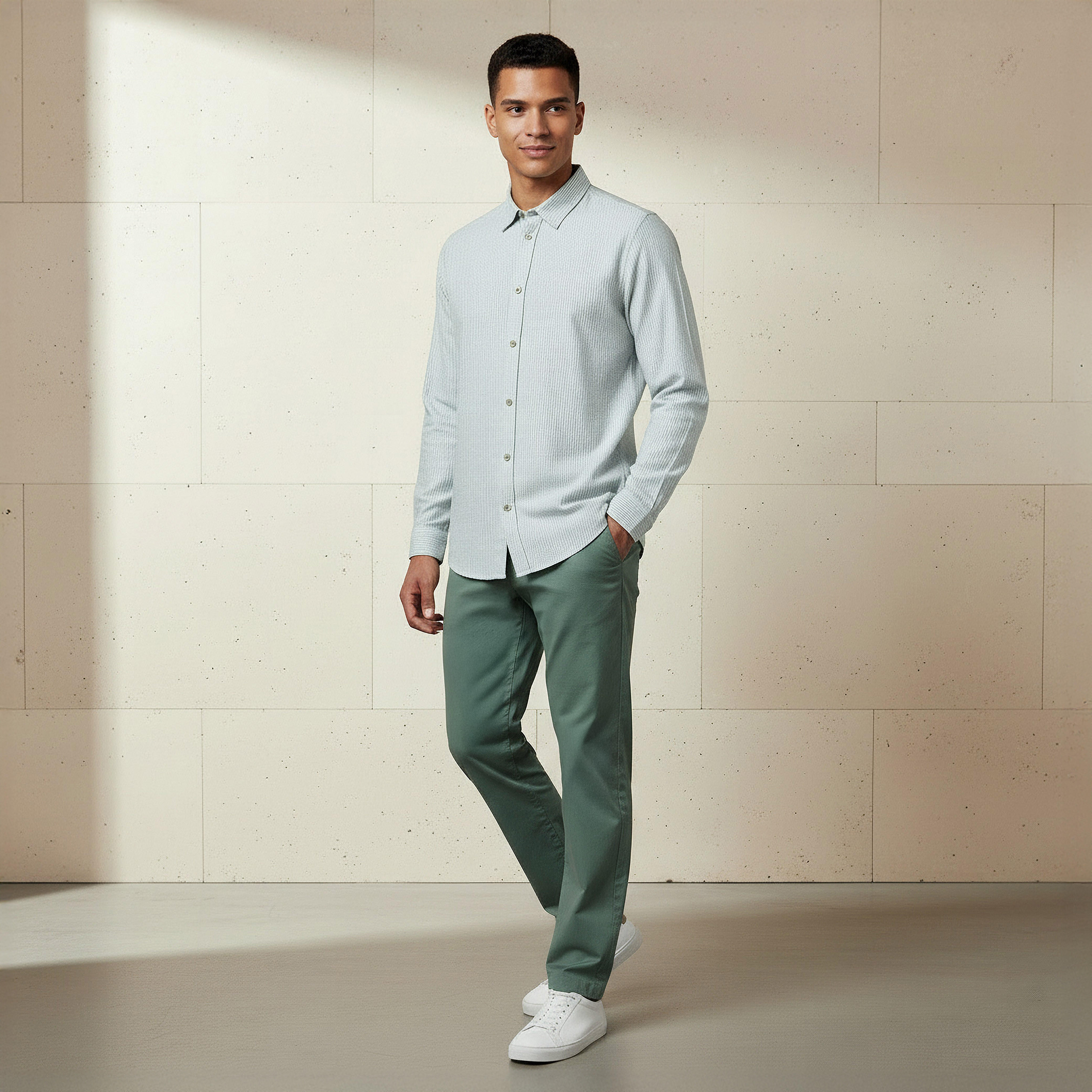 Men Regular Fit Collared Striped Long Sleeve Linen Blend Shirt-men-clothing-shirts-image-3