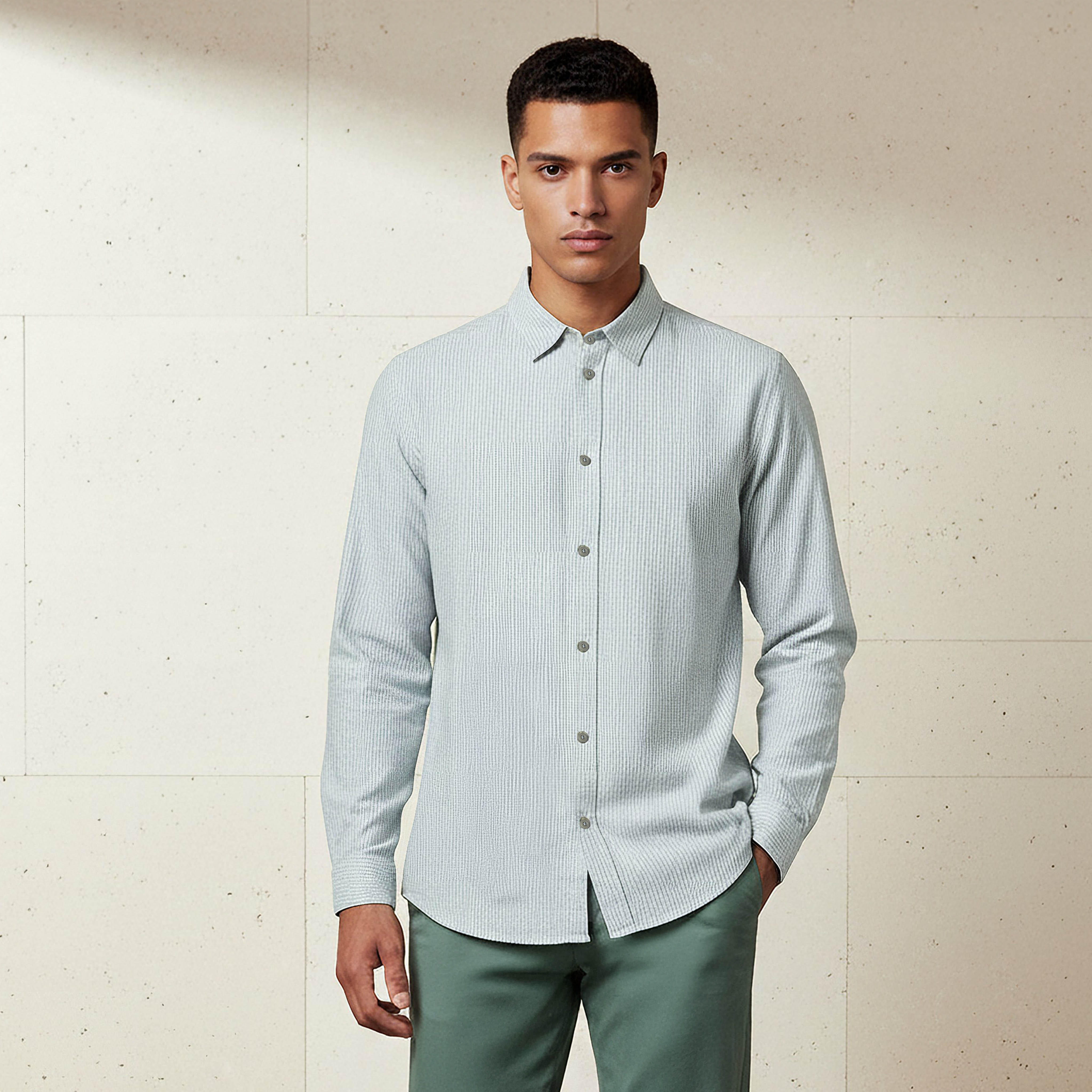Men Regular Fit Collared Striped Long Sleeve Linen Blend Shirt-men-clothing-shirts-image-1