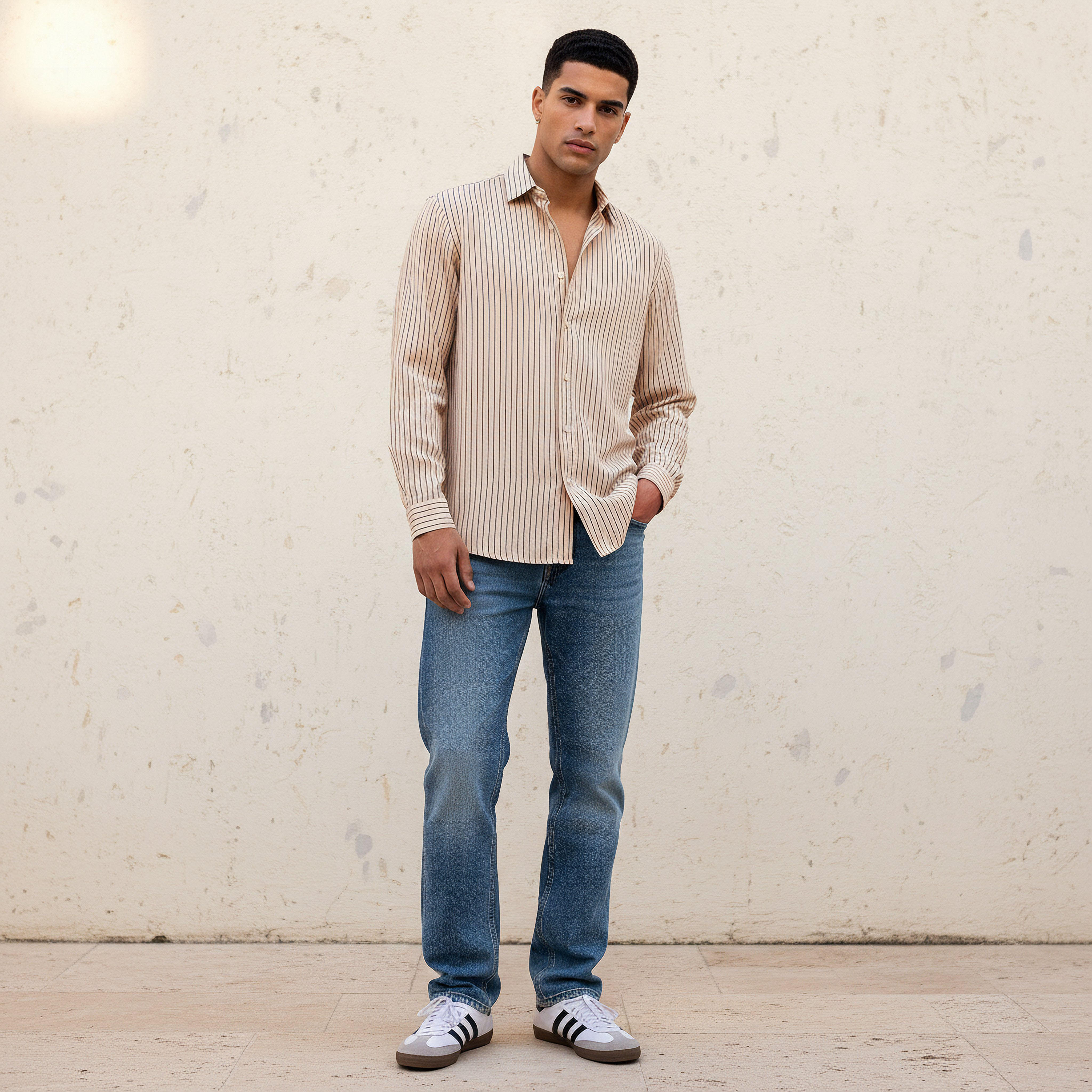 Men Regular Fit Collared Striped Long Sleeve Linen Blend Shirt-men-clothing-shirts-image-3