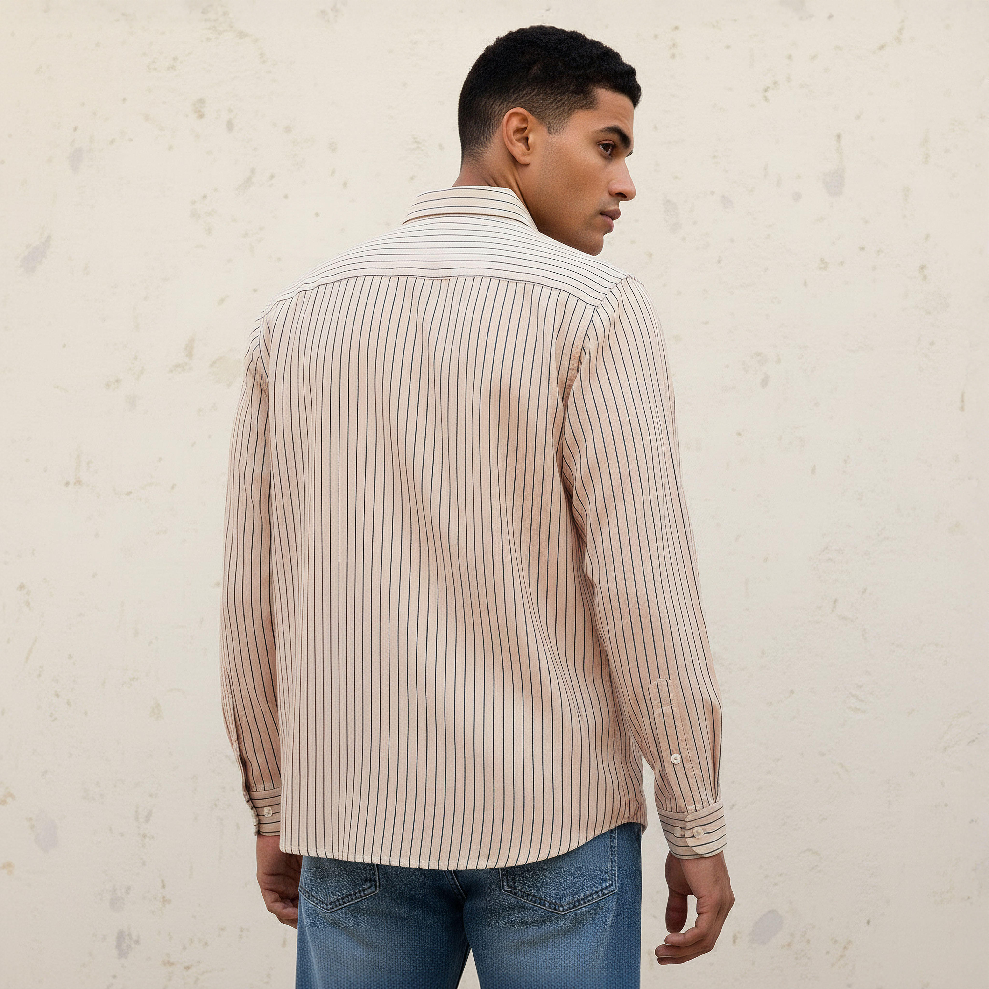 Men Regular Fit Collared Striped Long Sleeve Linen Blend Shirt-men-clothing-shirts-image-4