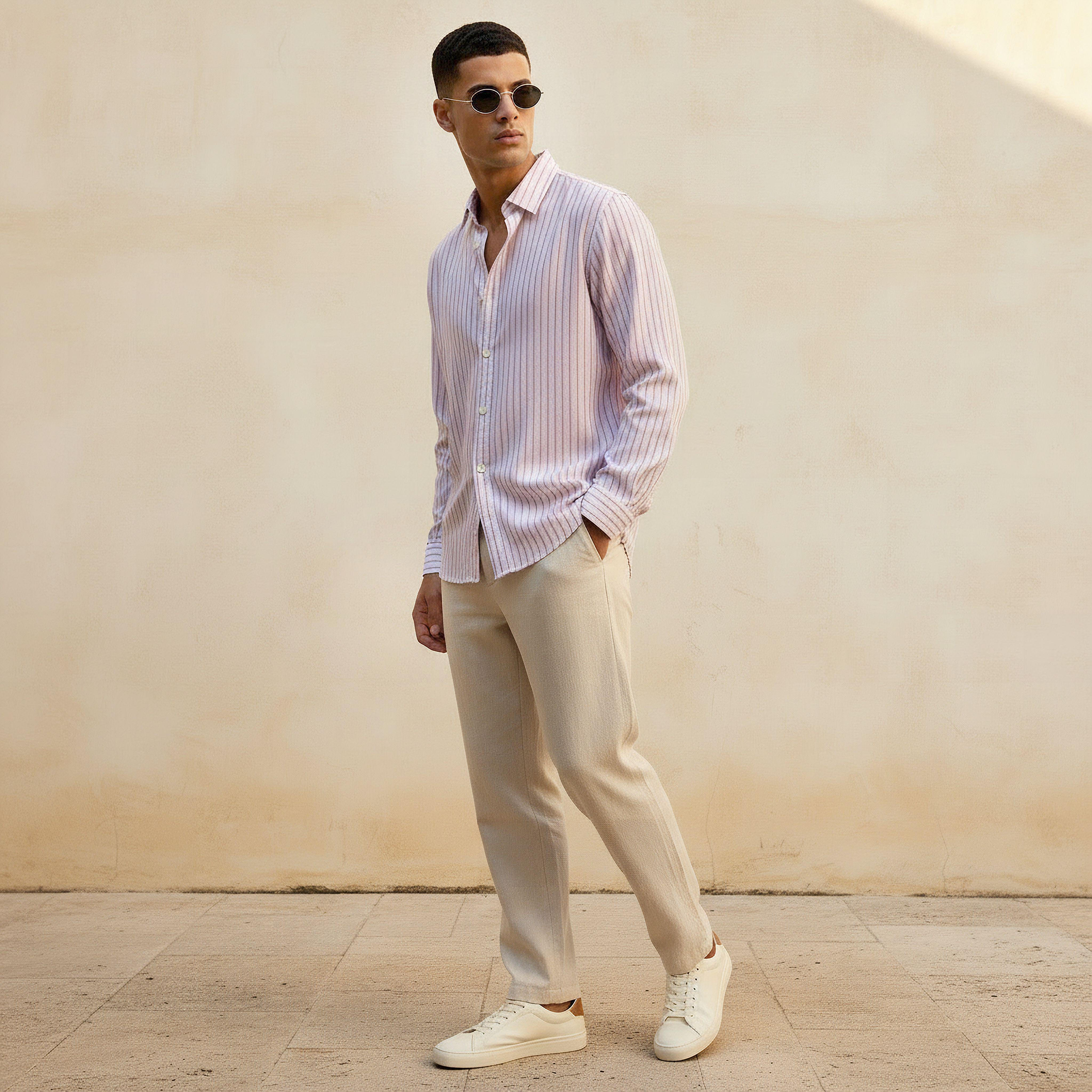Men Regular Fit Collared Striped Long Sleeve Linen Blend Shirt-men-clothing-shirts-image-3