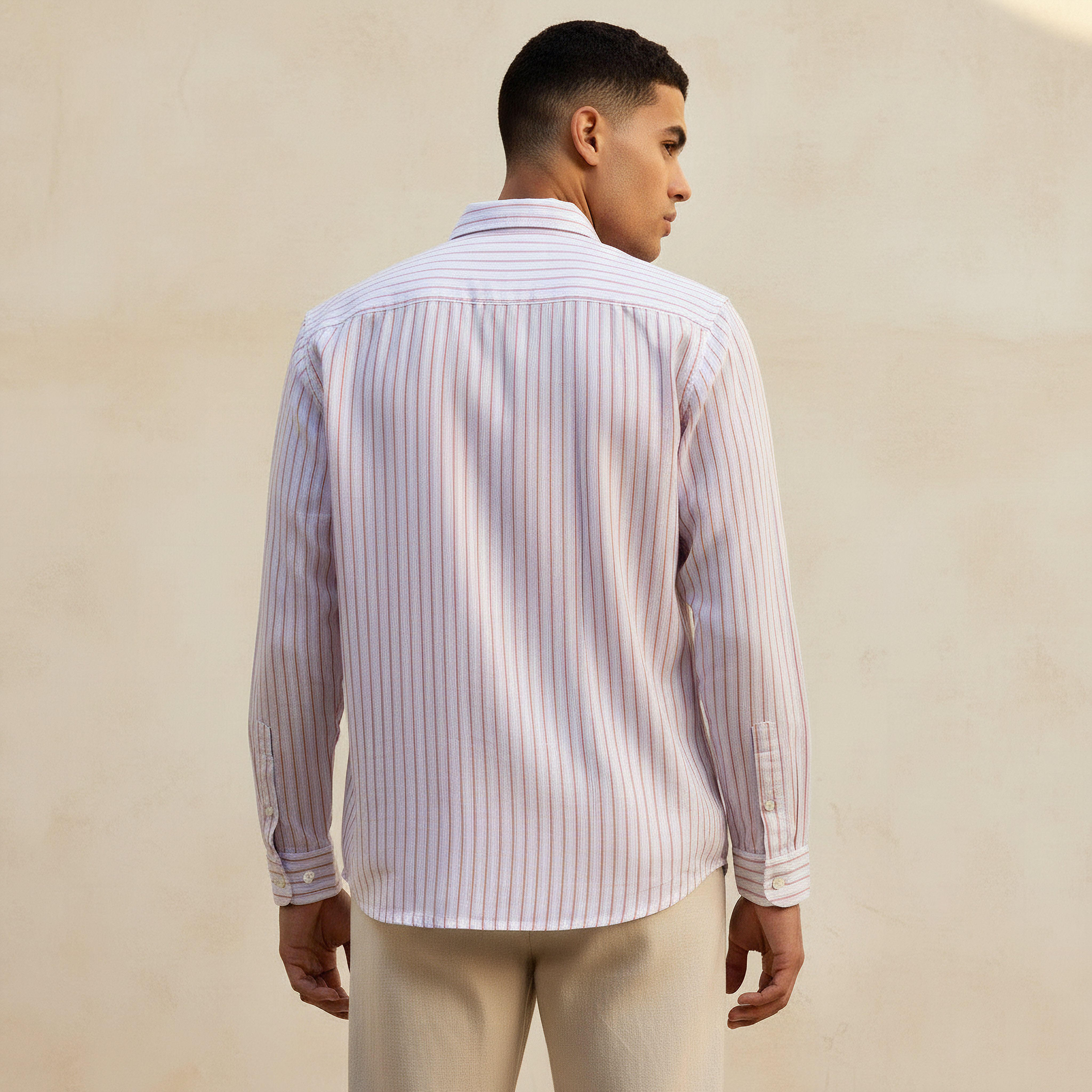 Men Regular Fit Collared Striped Long Sleeve Linen Blend Shirt-men-clothing-shirts-image-4