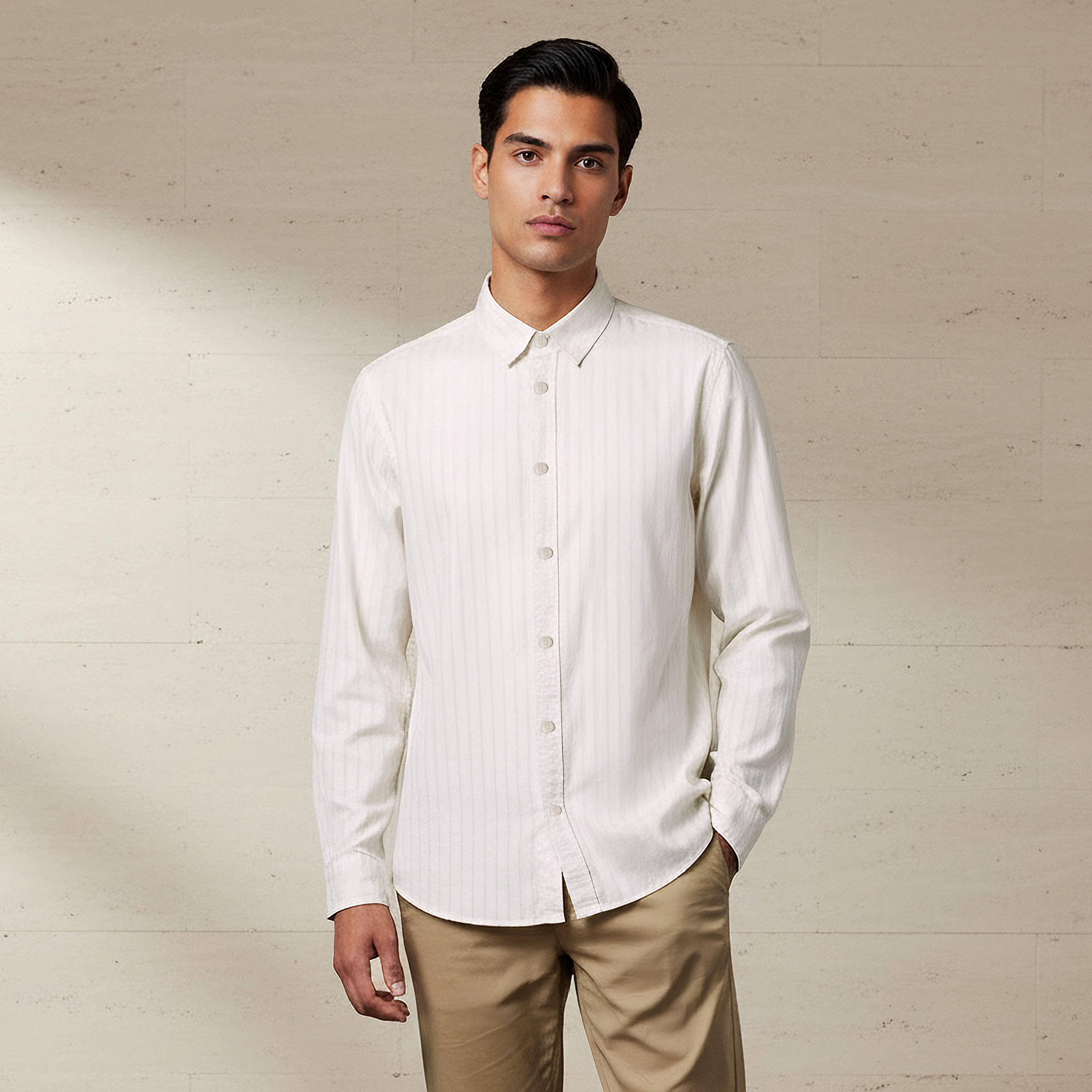 Men Regular Fit Collared Striped Long Sleeve Linen Blend Shirt-men-clothing-shirts-image-1