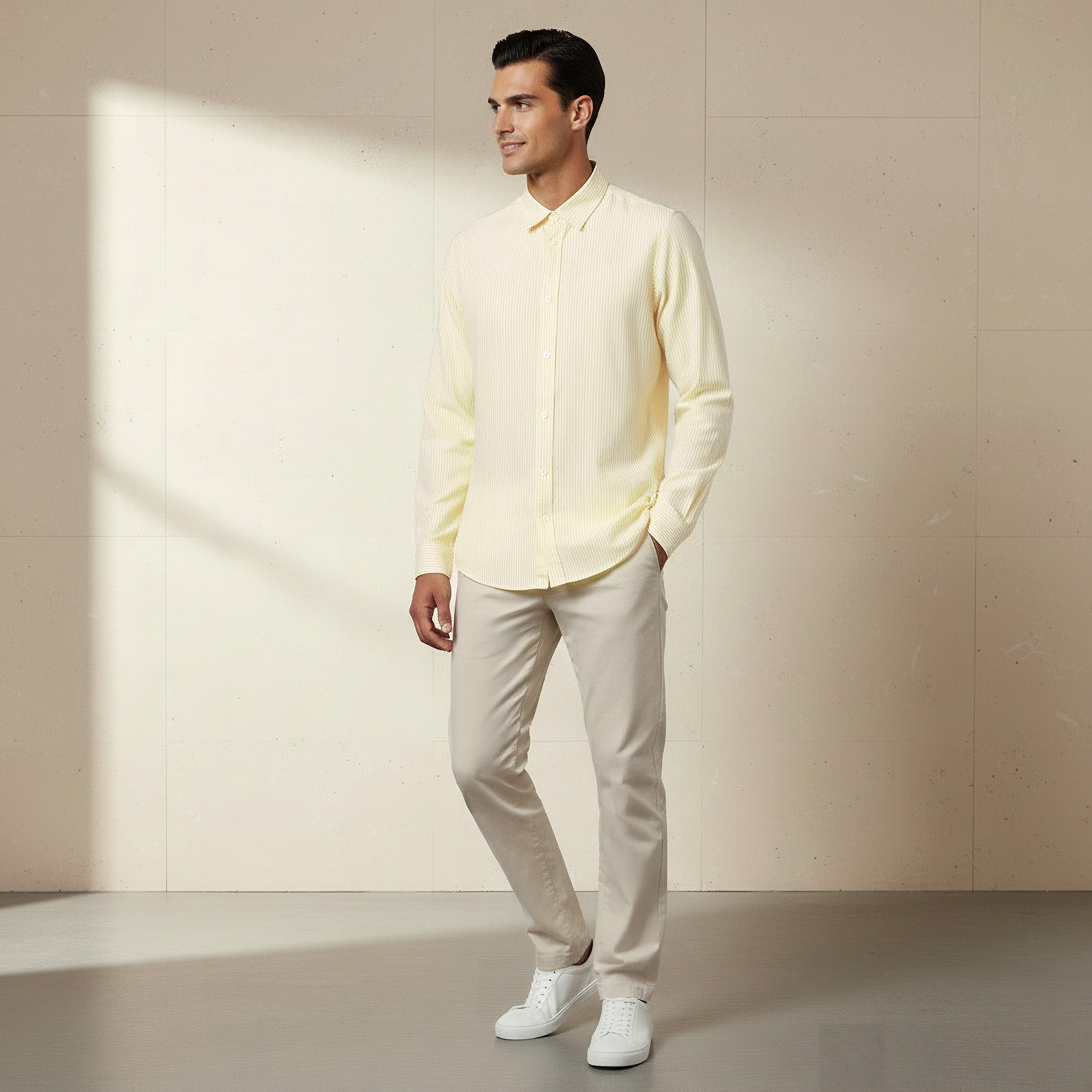 Men Regular Fit Collared Striped Long Sleeve Linen Blend Shirt-men-clothing-shirts-image-3
