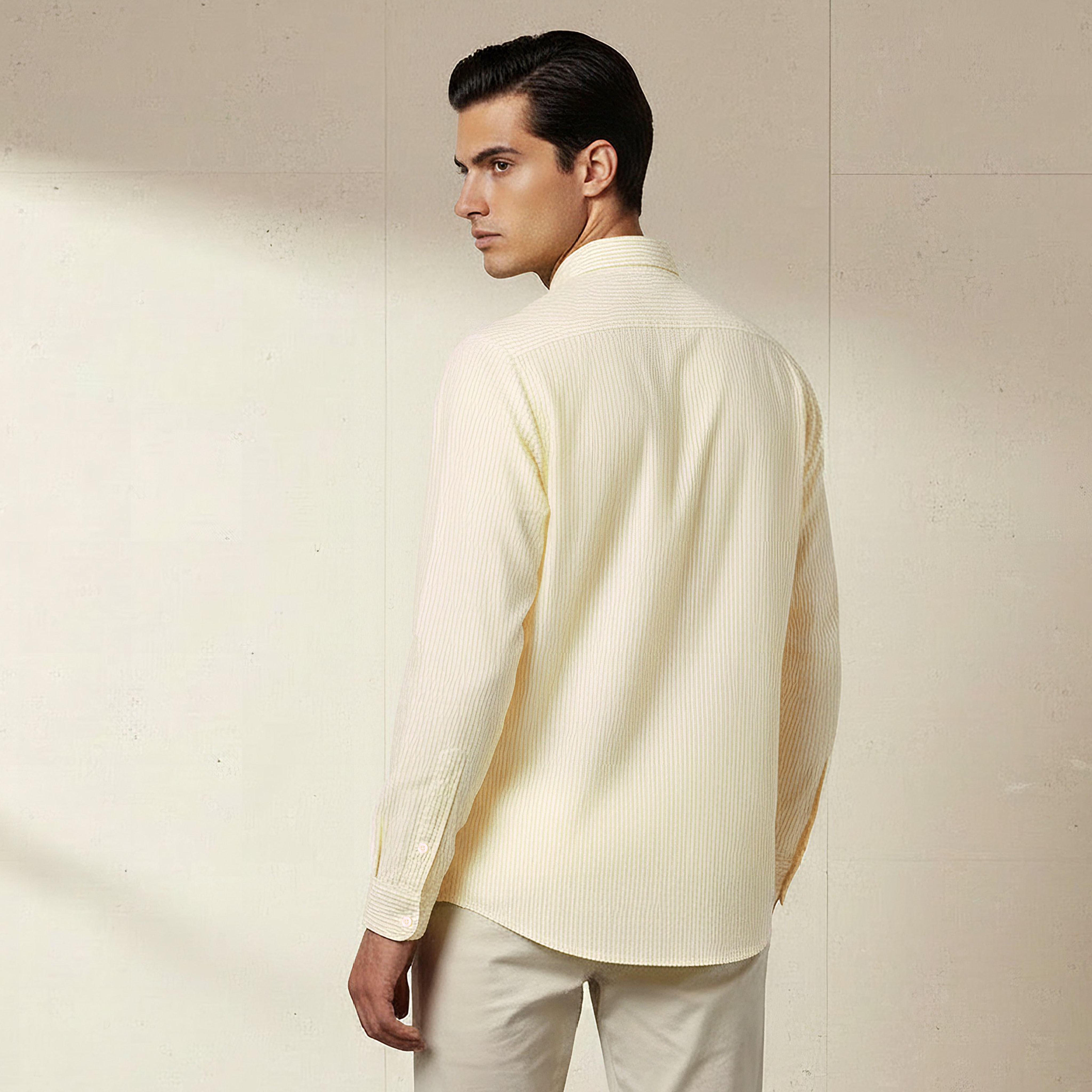 Men Regular Fit Collared Striped Long Sleeve Linen Blend Shirt-men-clothing-shirts-image-4